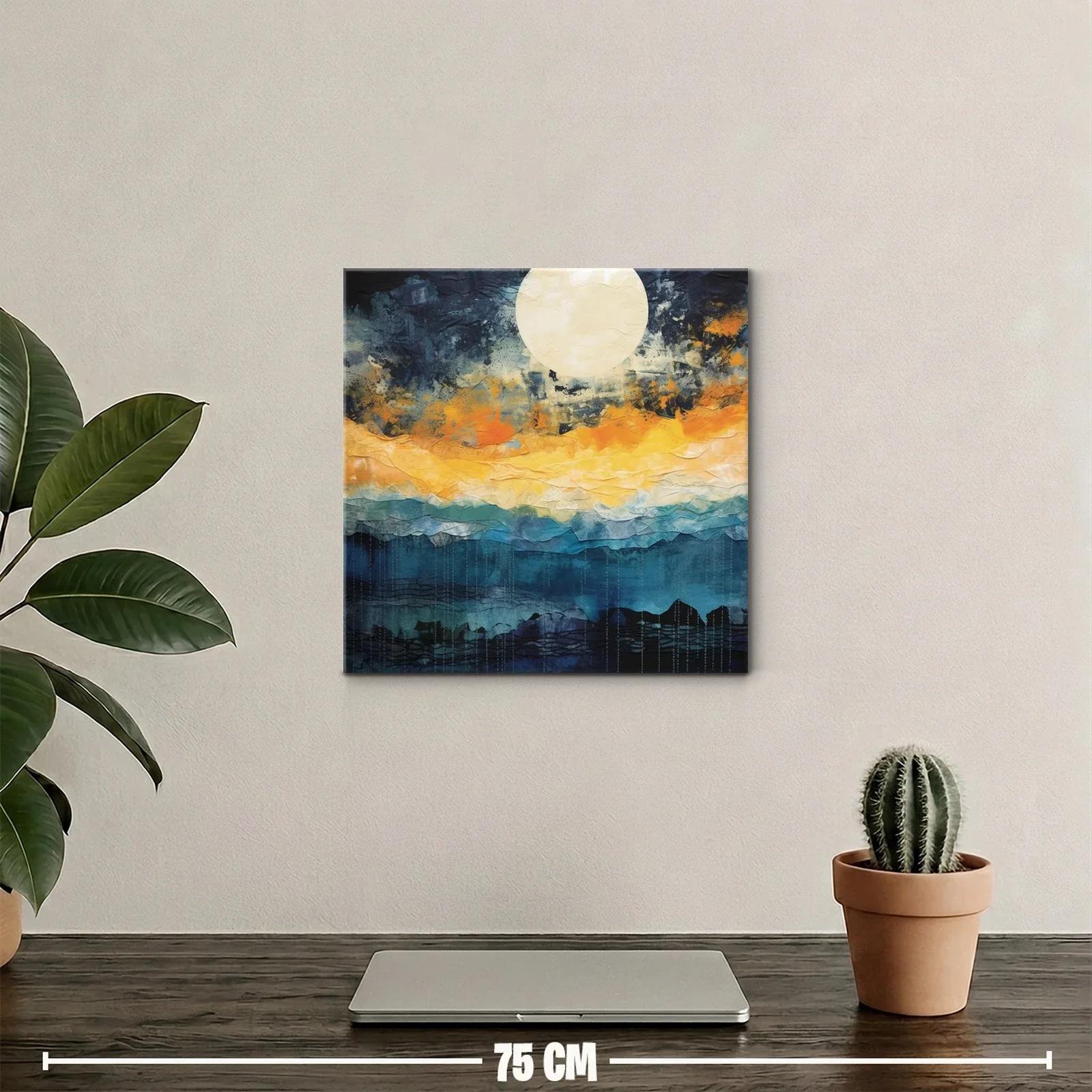 Cuadro abstracto con luna y tonos cálidos y fríos — miniatura 2