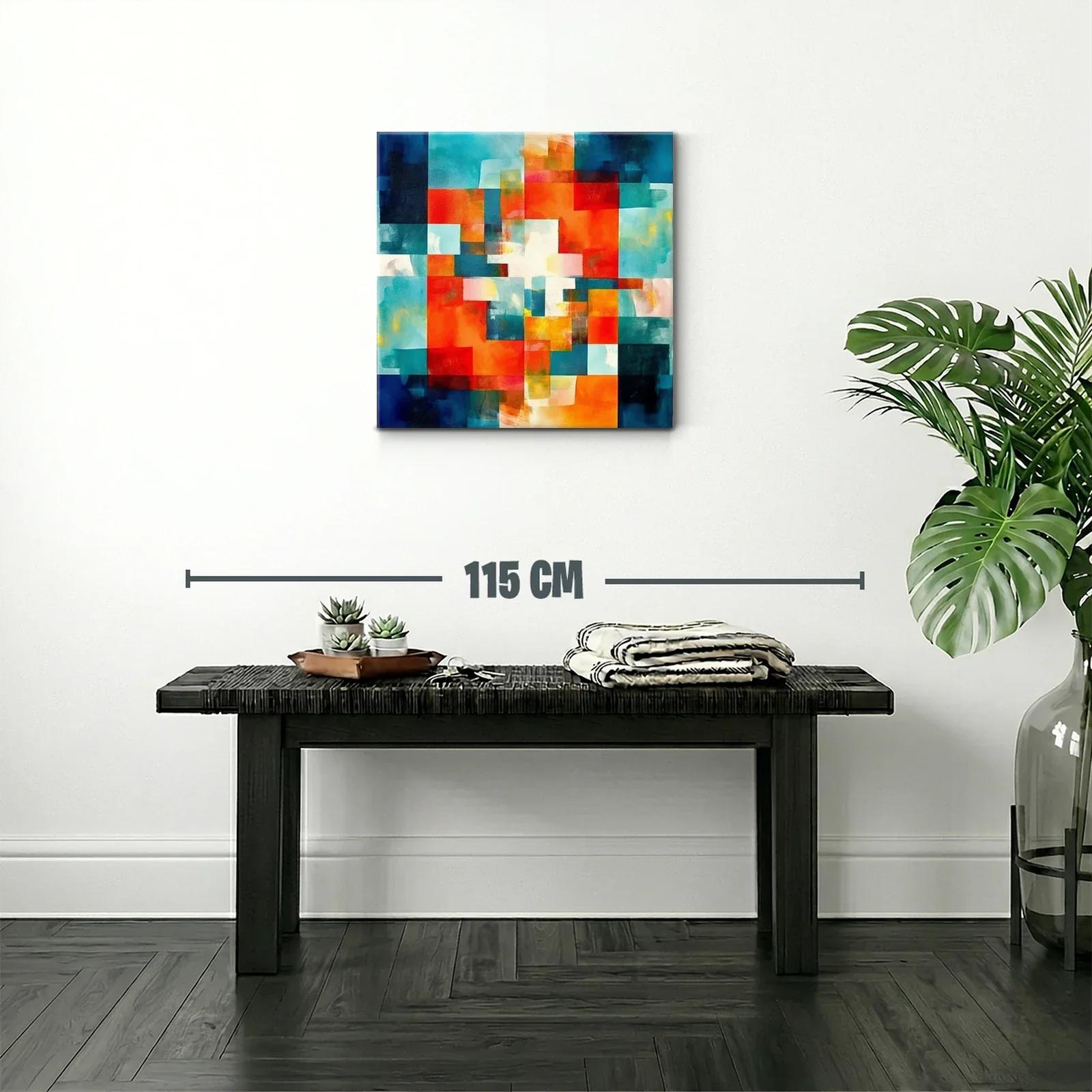 Cuadro abstracto con bloques vibrantes y tonos cálidos — miniatura 2