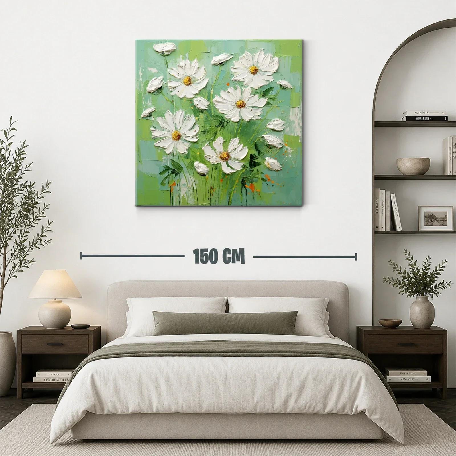 Cuadro flores blancas sobre fondo verde fresco y luminoso — miniatura 3