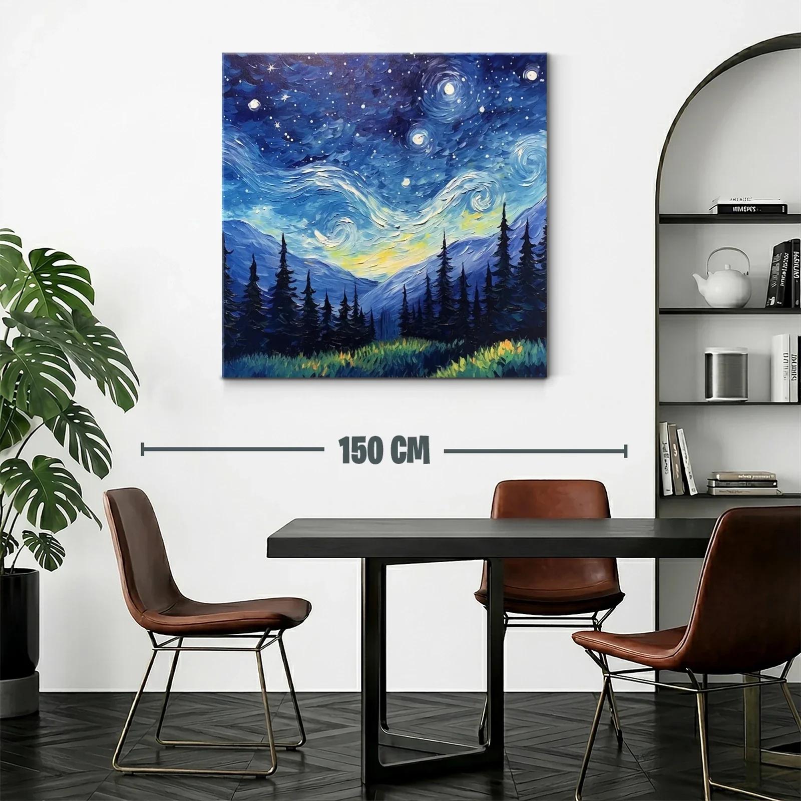 Paisaje nocturno con cielo estrellado sobre montañas y bosque — miniatura 2