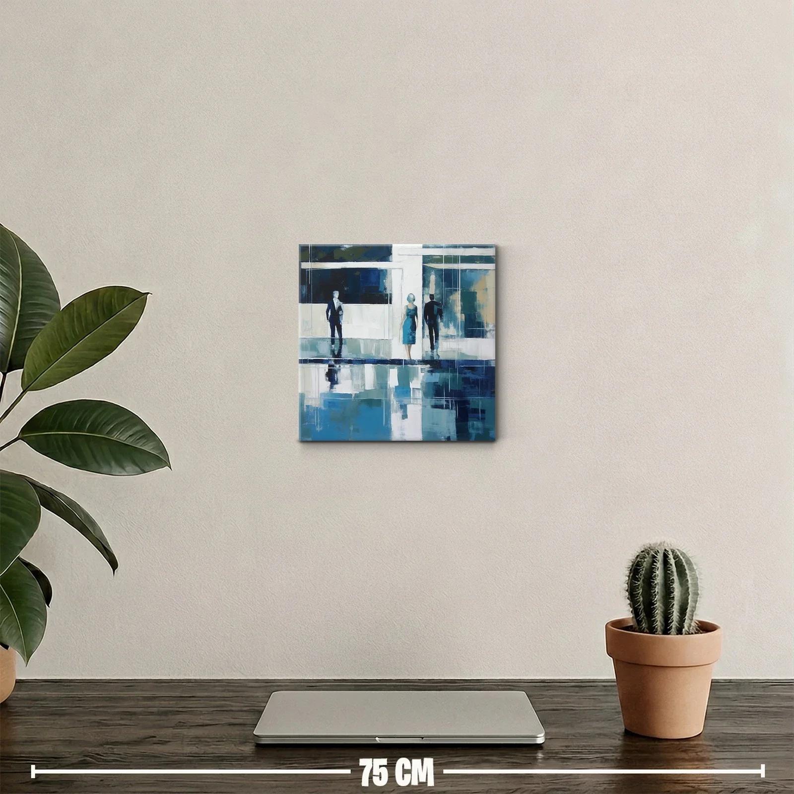 Cuadro abstracto con siluetas y reflejos en tonos azules — miniatura 2