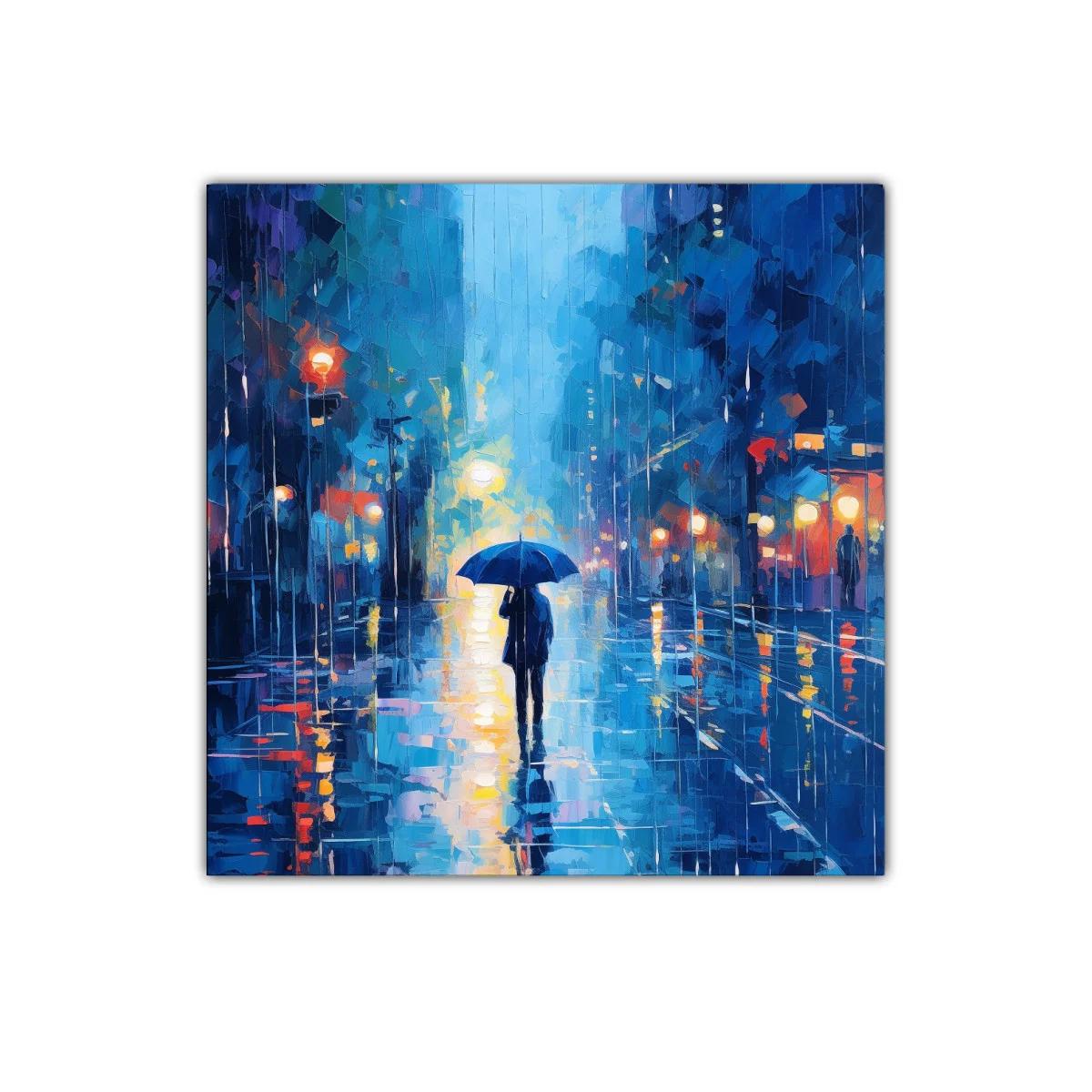 Camino bajo la lluvia con reflejos urbanos vibrantes — imagen principal