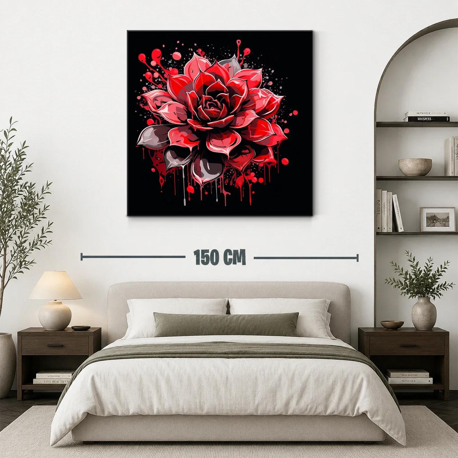 Impactante flor roja con efecto salpicado sobre fondo oscuro — miniatura 3