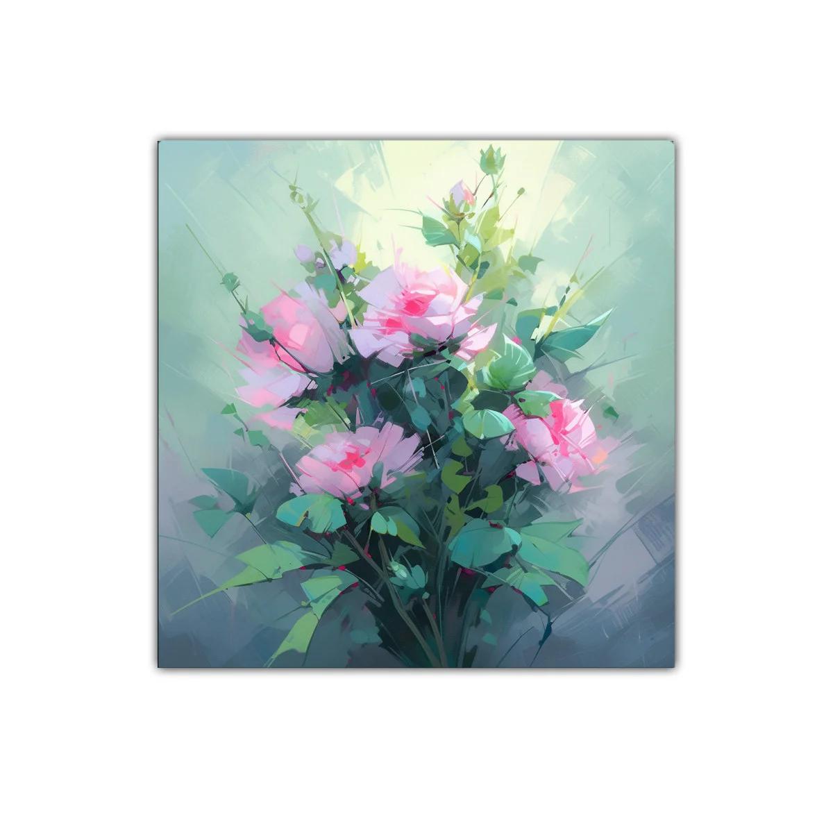 Ramillete de rosas rosadas con follaje verde sutil — imagen principal