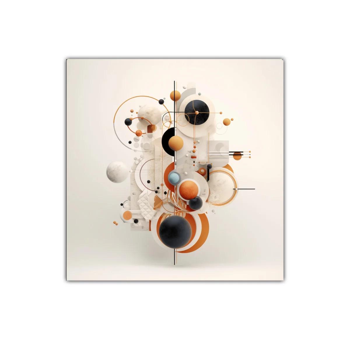 Composición geométrica con esferas y líneas en tonos cálidos — imagen principal