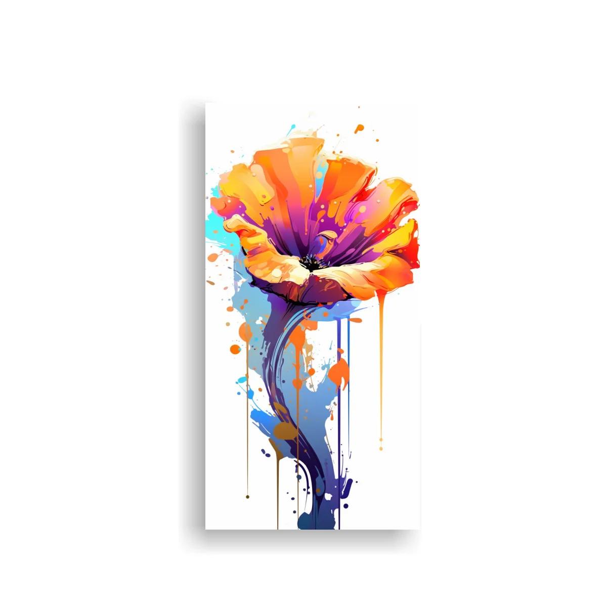 Cuadro amapola naranja con goteos azules