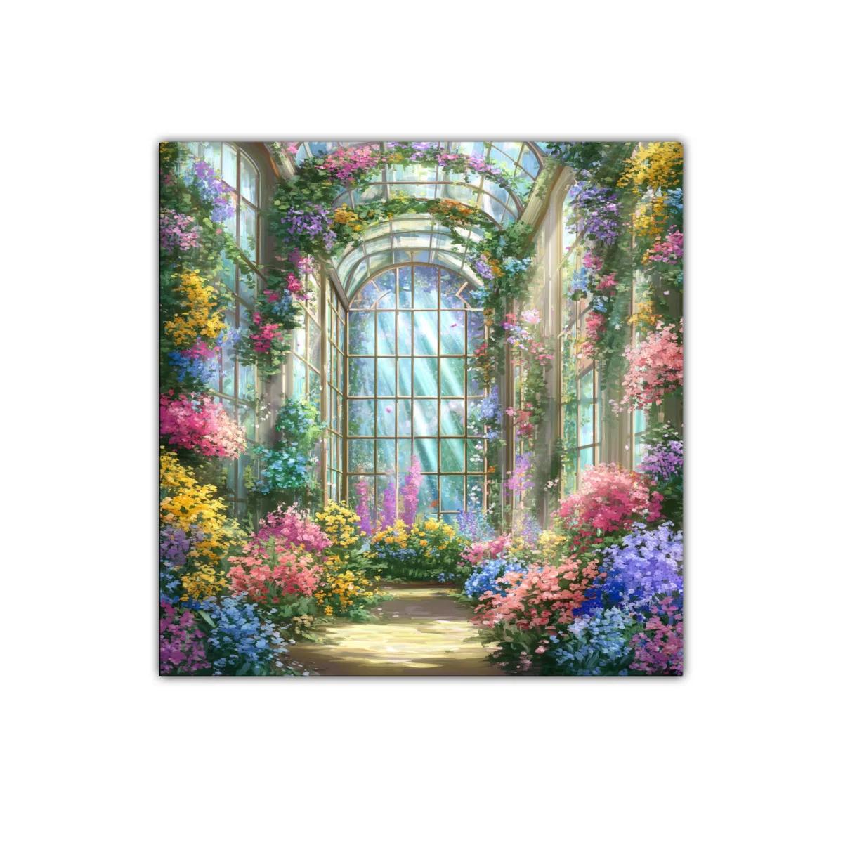 Jardín de flores en invernadero con luz brillante — imagen principal