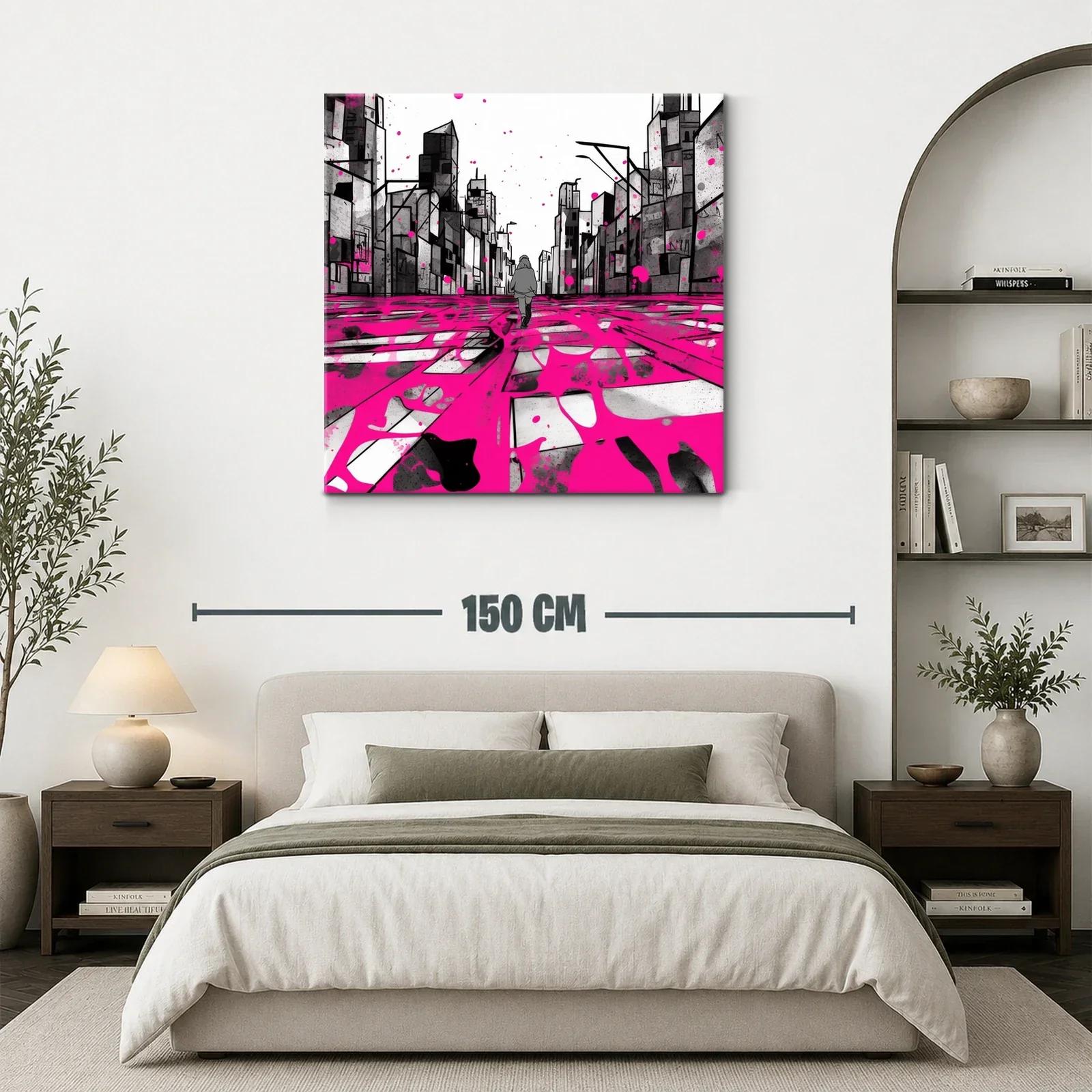 Calle urbana en tonos grises con pinceladas fucsias — miniatura 3