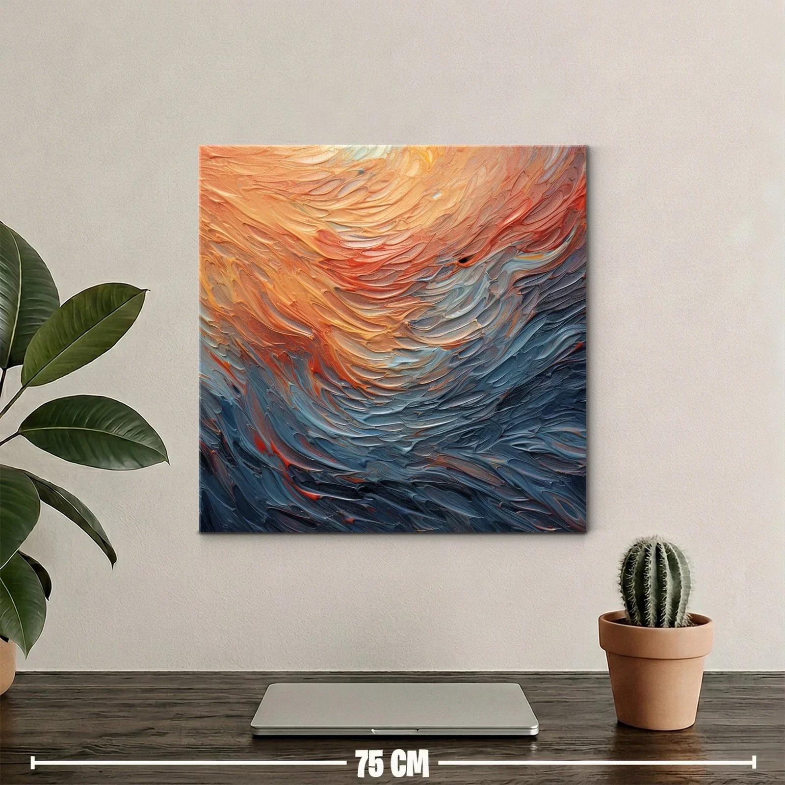 Cuadro abstracto con tonos cálidos y fríos en movimiento — miniatura 2