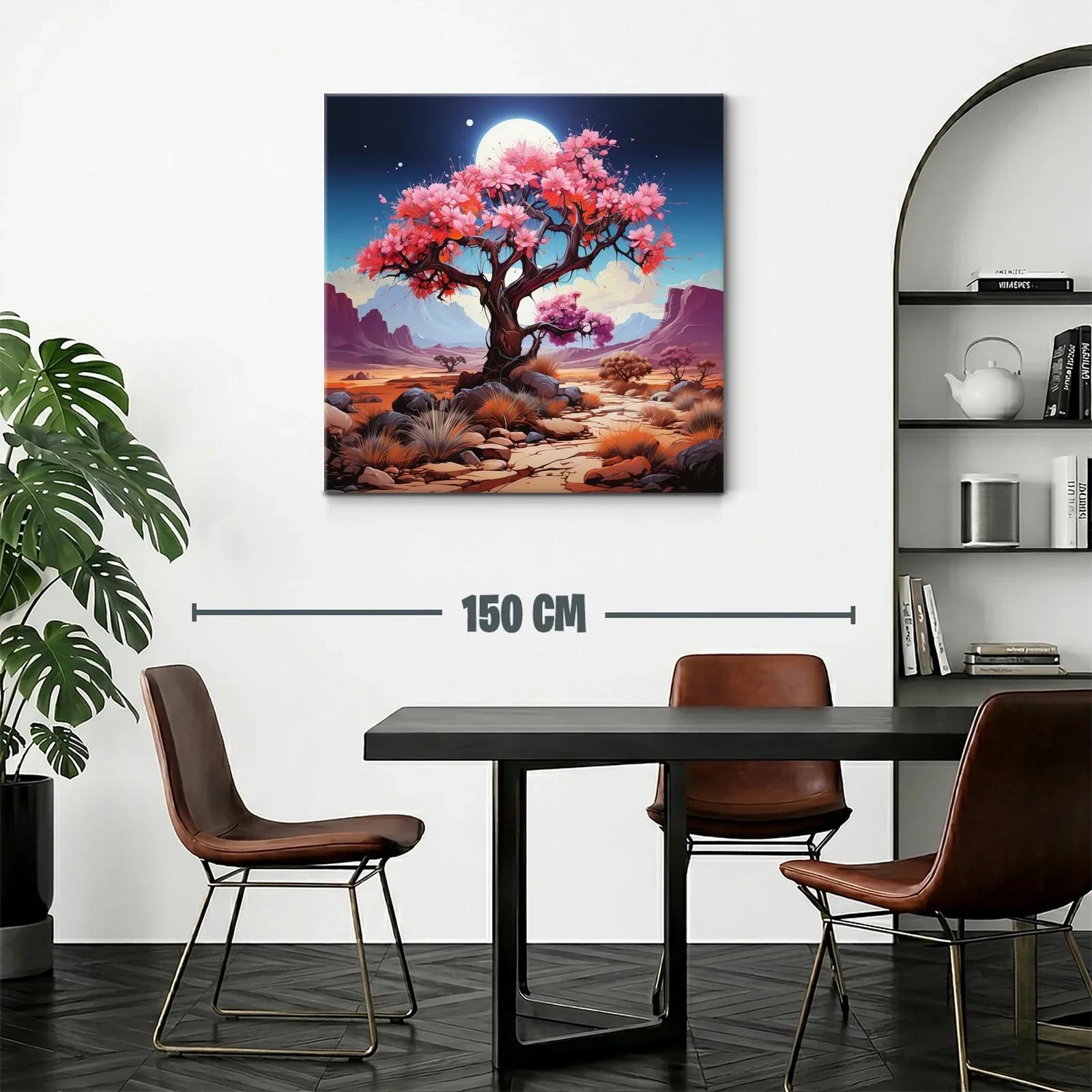 Árbol florido bajo luna llena en paisaje desértico — miniatura 2