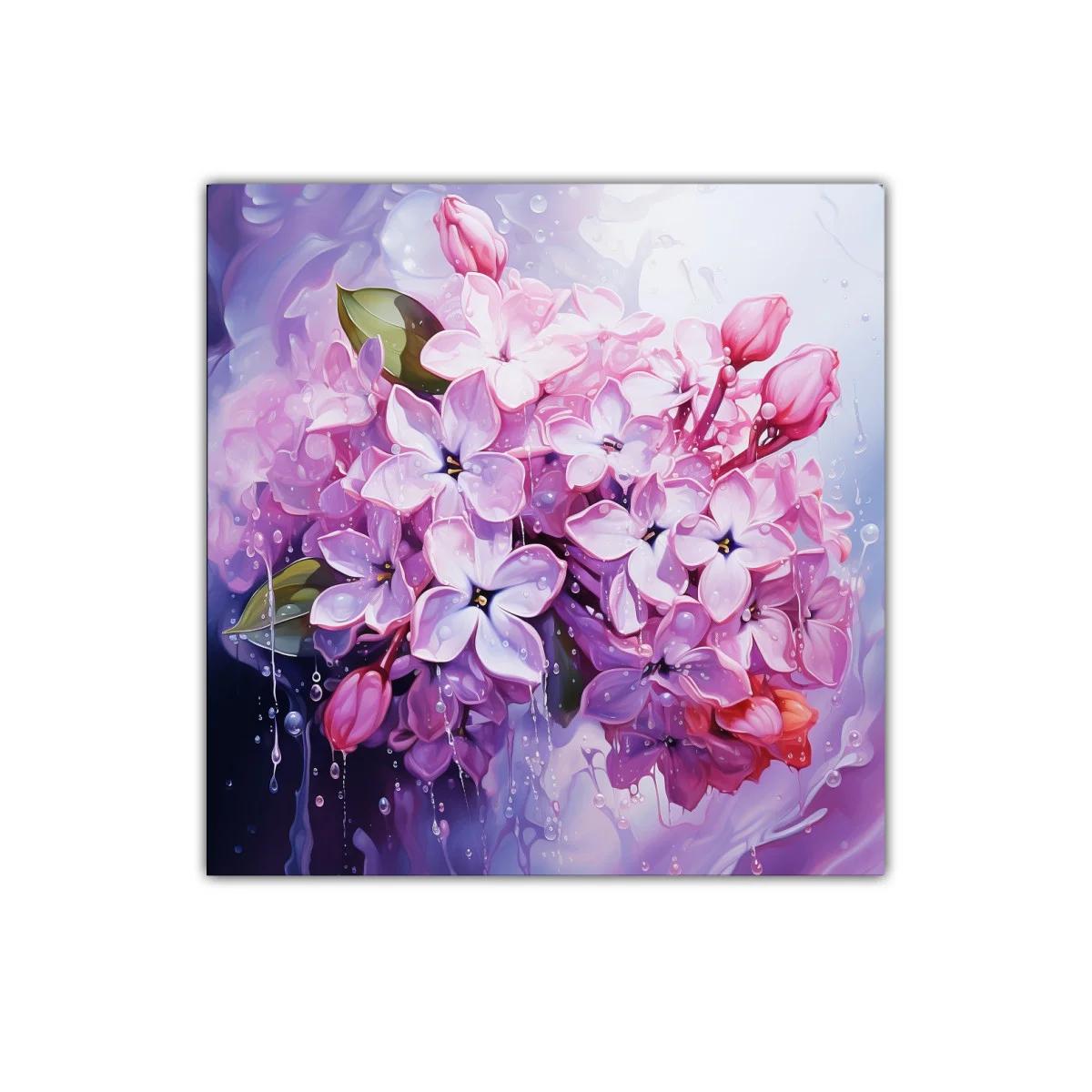 Ramo de flores lilas con gotas de agua brillante — imagen principal