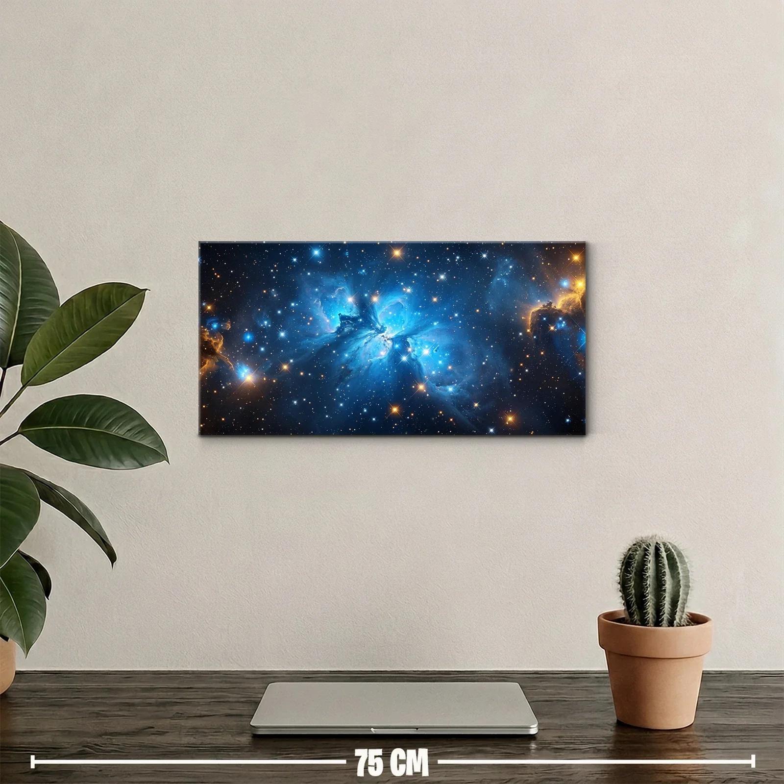 Cuadro nebulosa azul con brillos dorados — miniatura 2