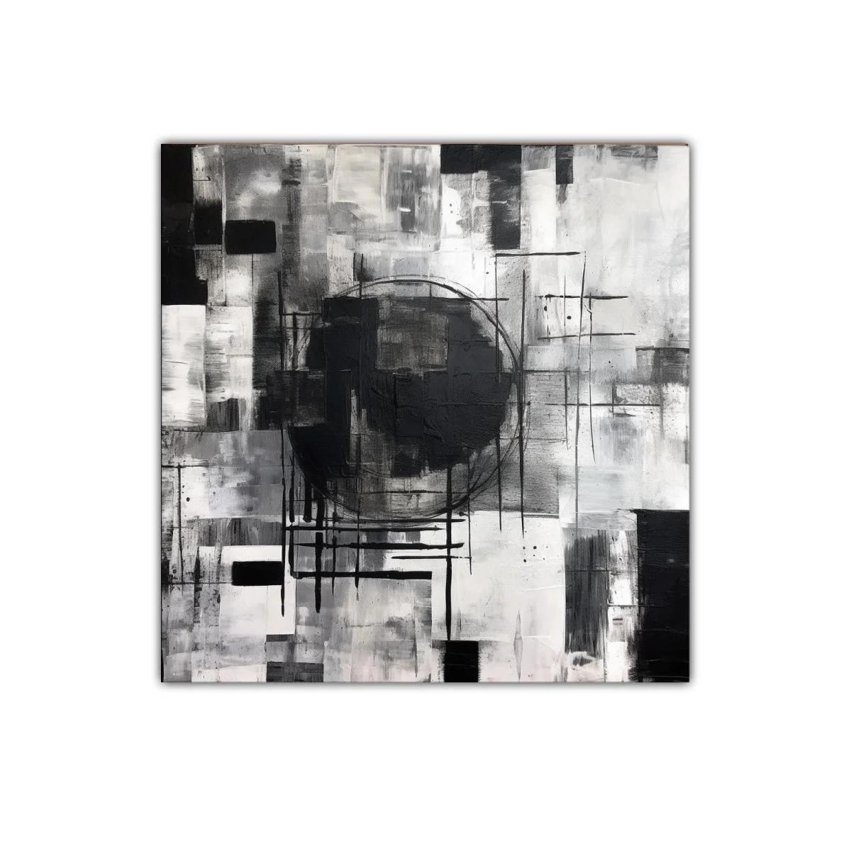 Cuadro abstracto en escala de grises con líneas geométricas — imagen principal