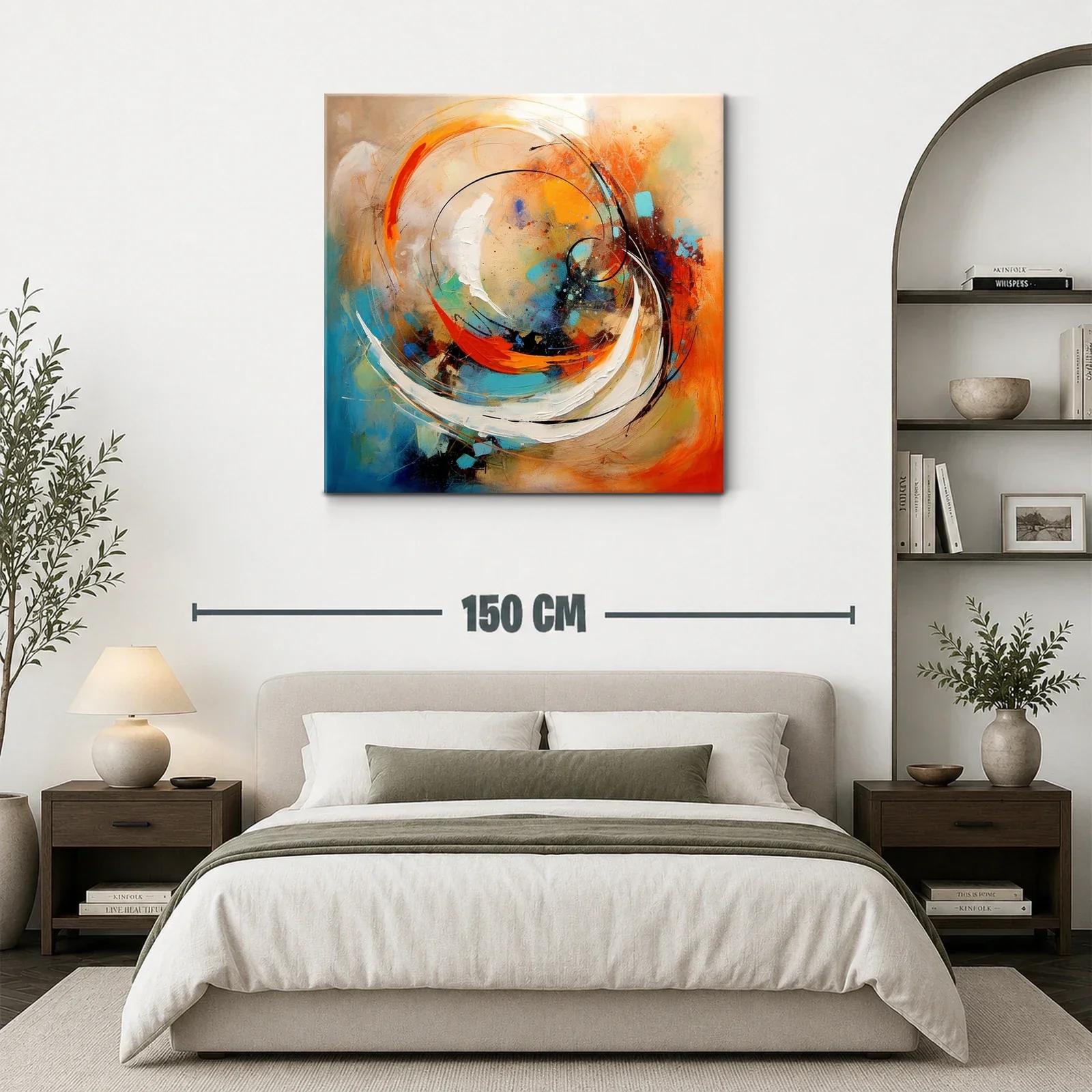 Cuadro abstracto con vibrantes tonos naranja y azul — miniatura 3