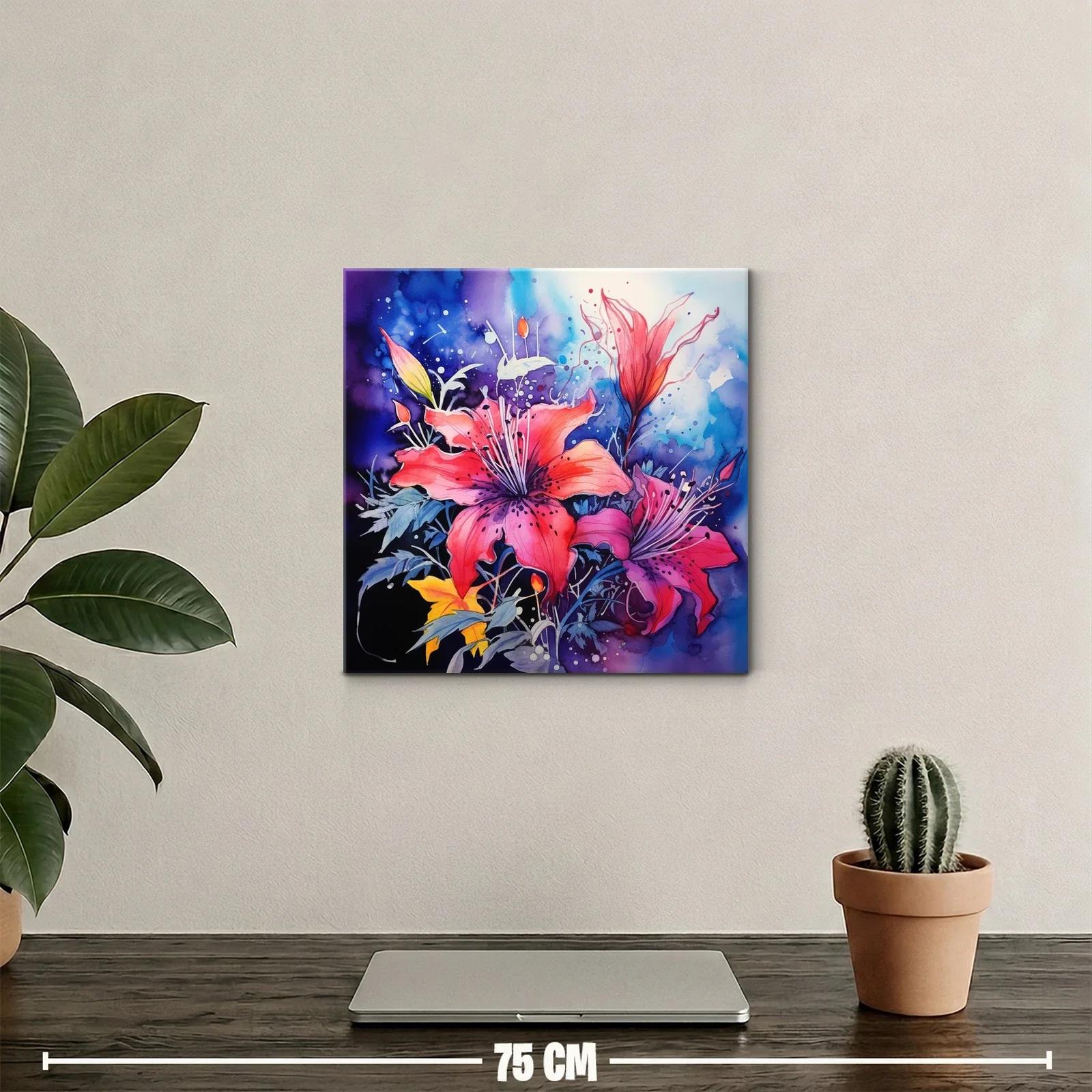 Cuadro vibrante con flores rojas y fondo azul intenso — miniatura 2