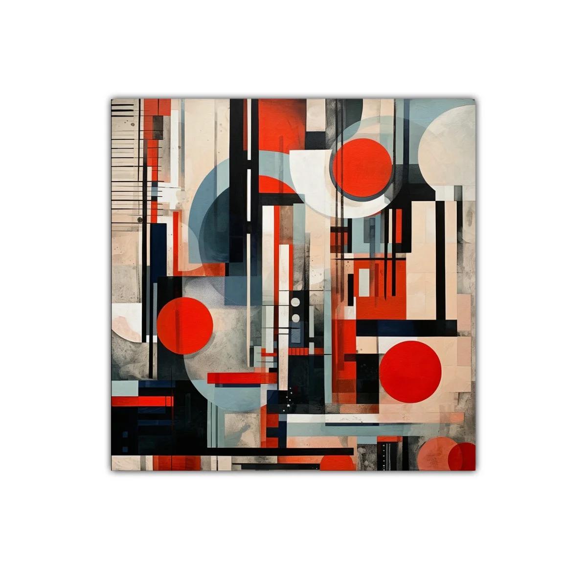 Cuadro abstracto con formas geométricas y colores cálidos