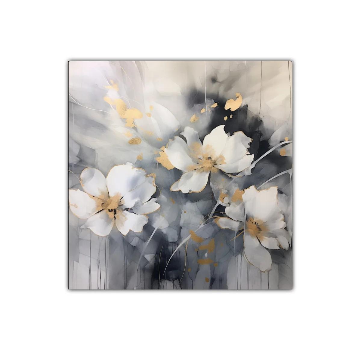 Cuadro decorativo con flores blancas y detalles dorados — imagen principal