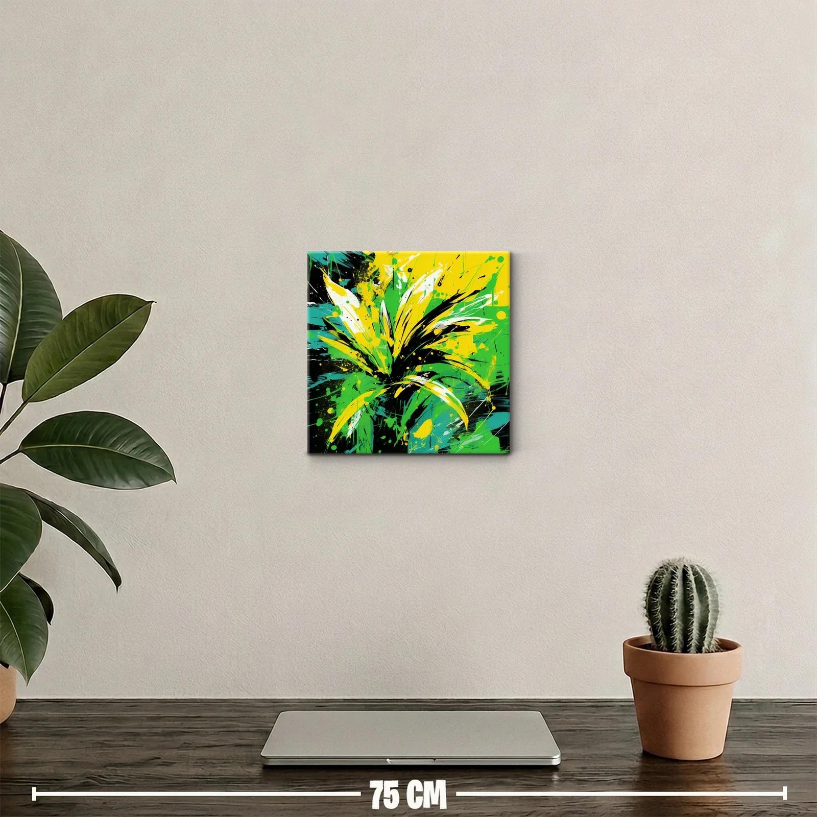 Cuadro abstracto con explosión de verdes y amarillos vibrantes — miniatura 2