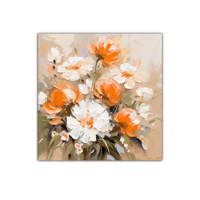 Cuadro decorativo con flores en tonos cálidos y beige