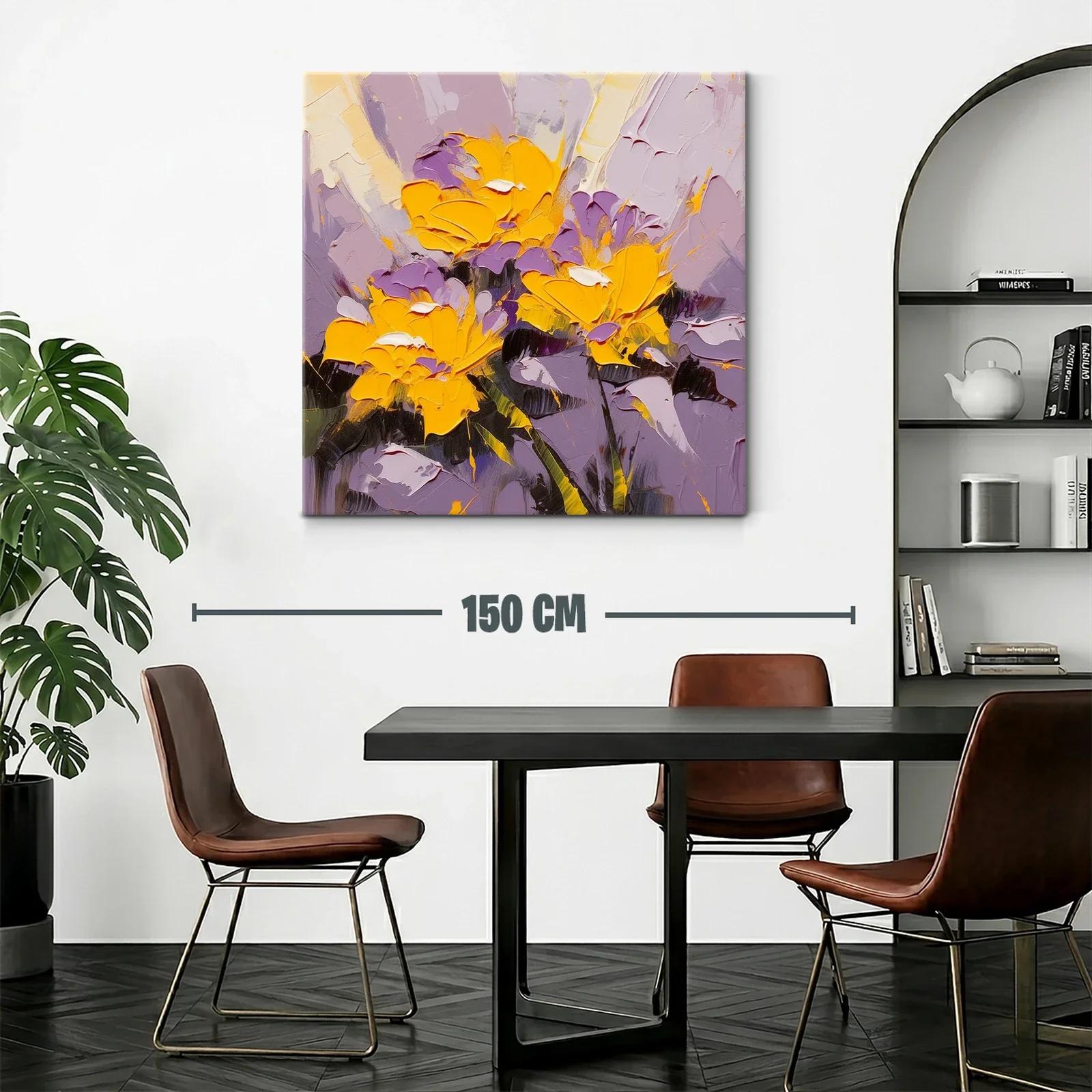 Cuadro floral vibrante con tonos cálidos y lilas — miniatura 2