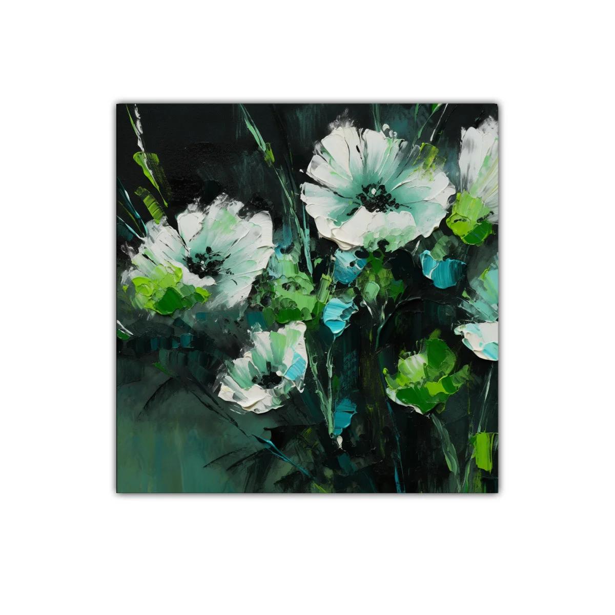 Cuadro floral con tonos verdes y blancos vibrantes — imagen principal