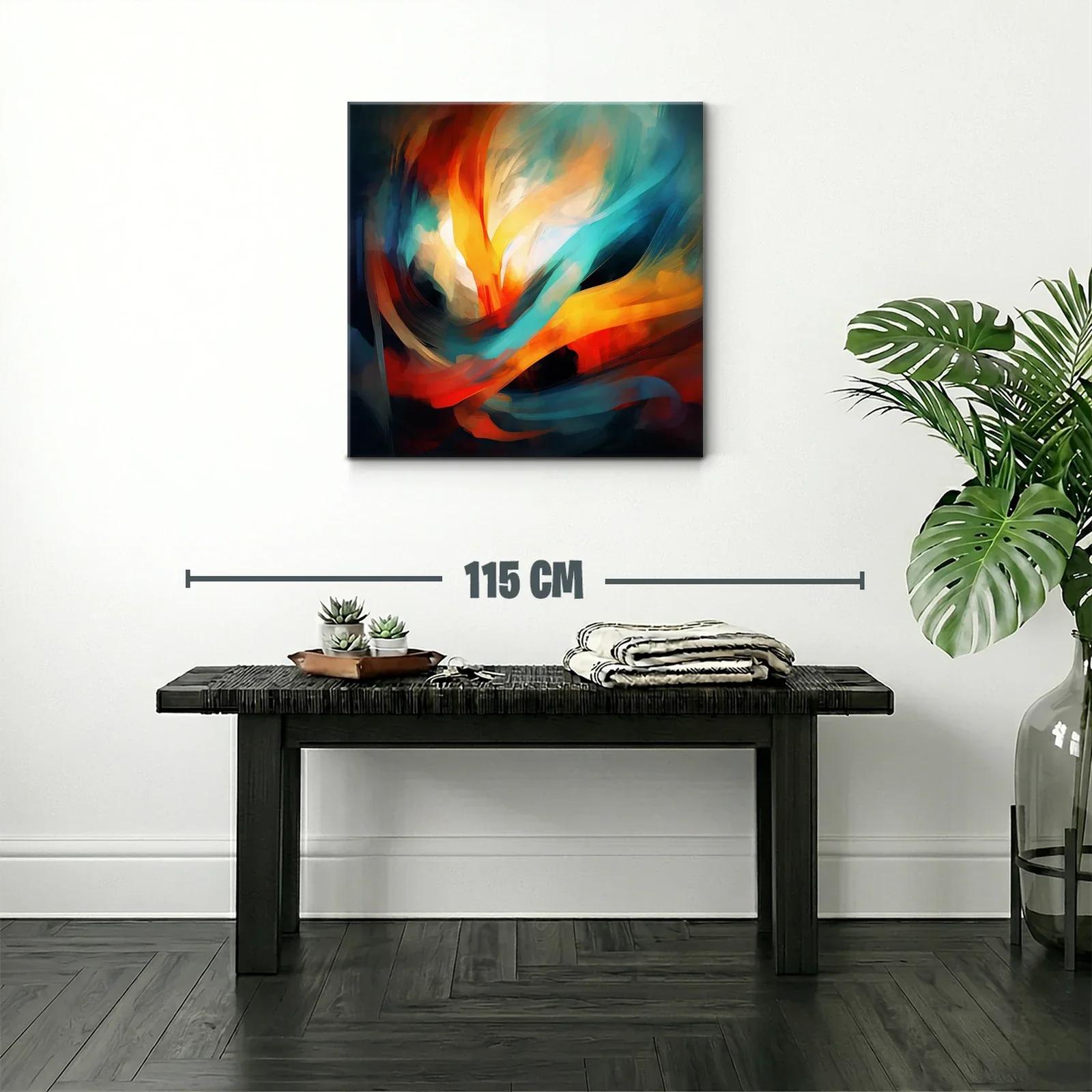 Cuadro abstracto con vibrantes tonos cálidos y fríos en movimiento — miniatura 2