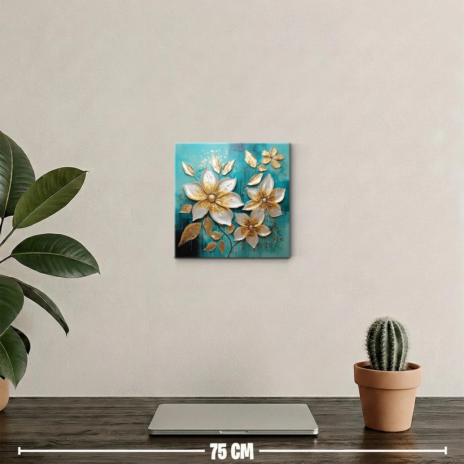 Flores doradas sobre fondo turquesa vibrante y elegante — miniatura 2