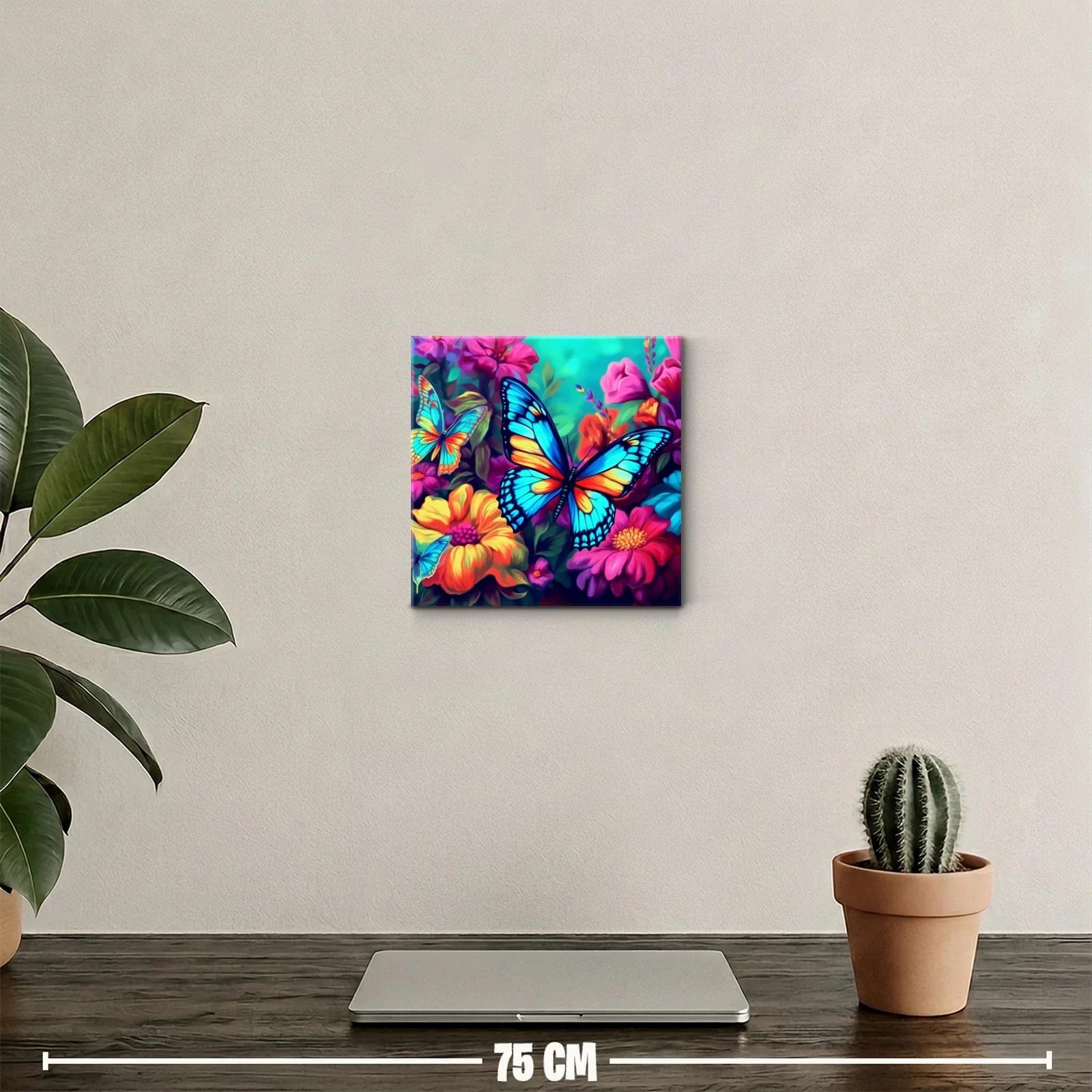 Cuadro decorativo con mariposas y flores vibrantes — miniatura 2