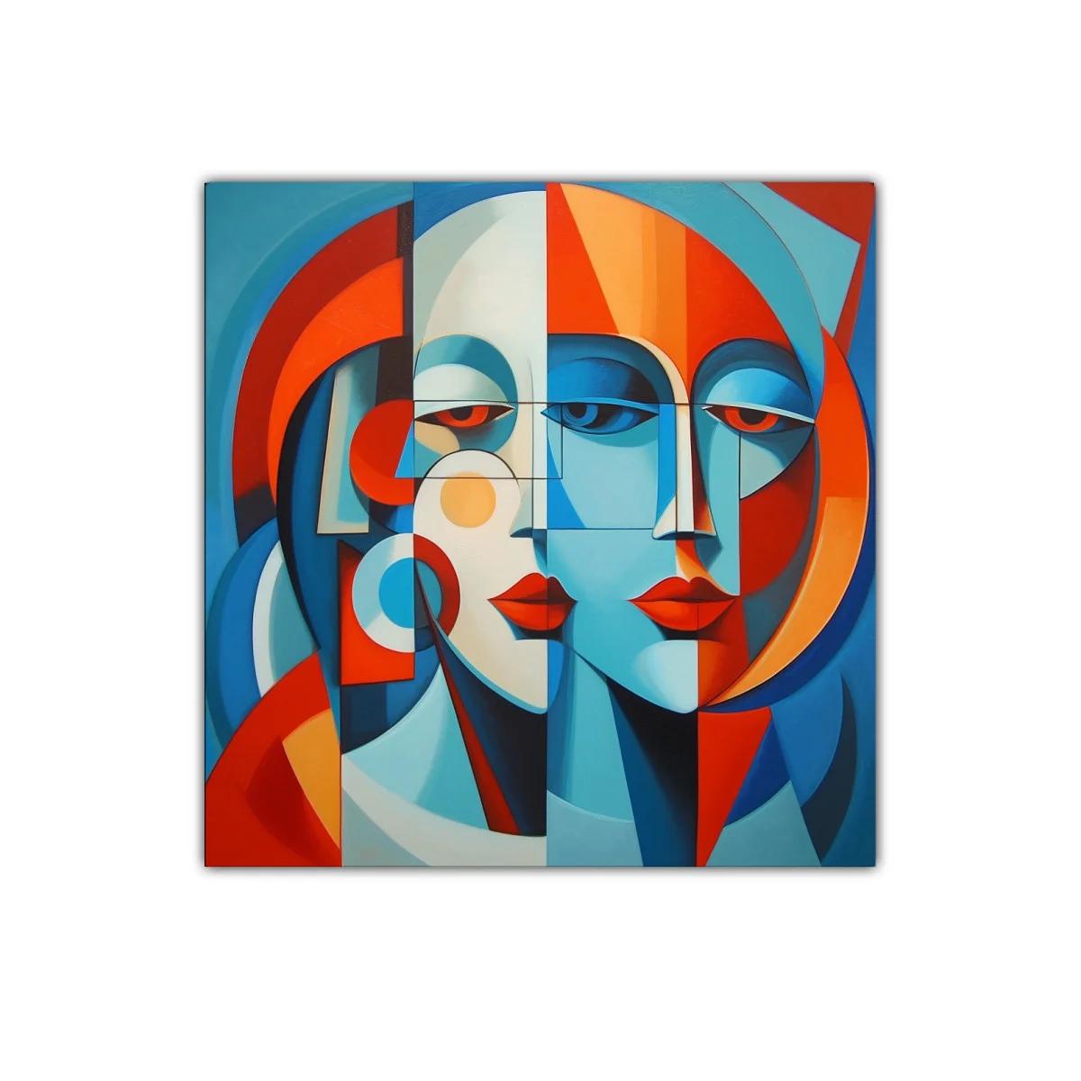 Rostros abstractos en vibrantes tonos azules y rojos — imagen principal