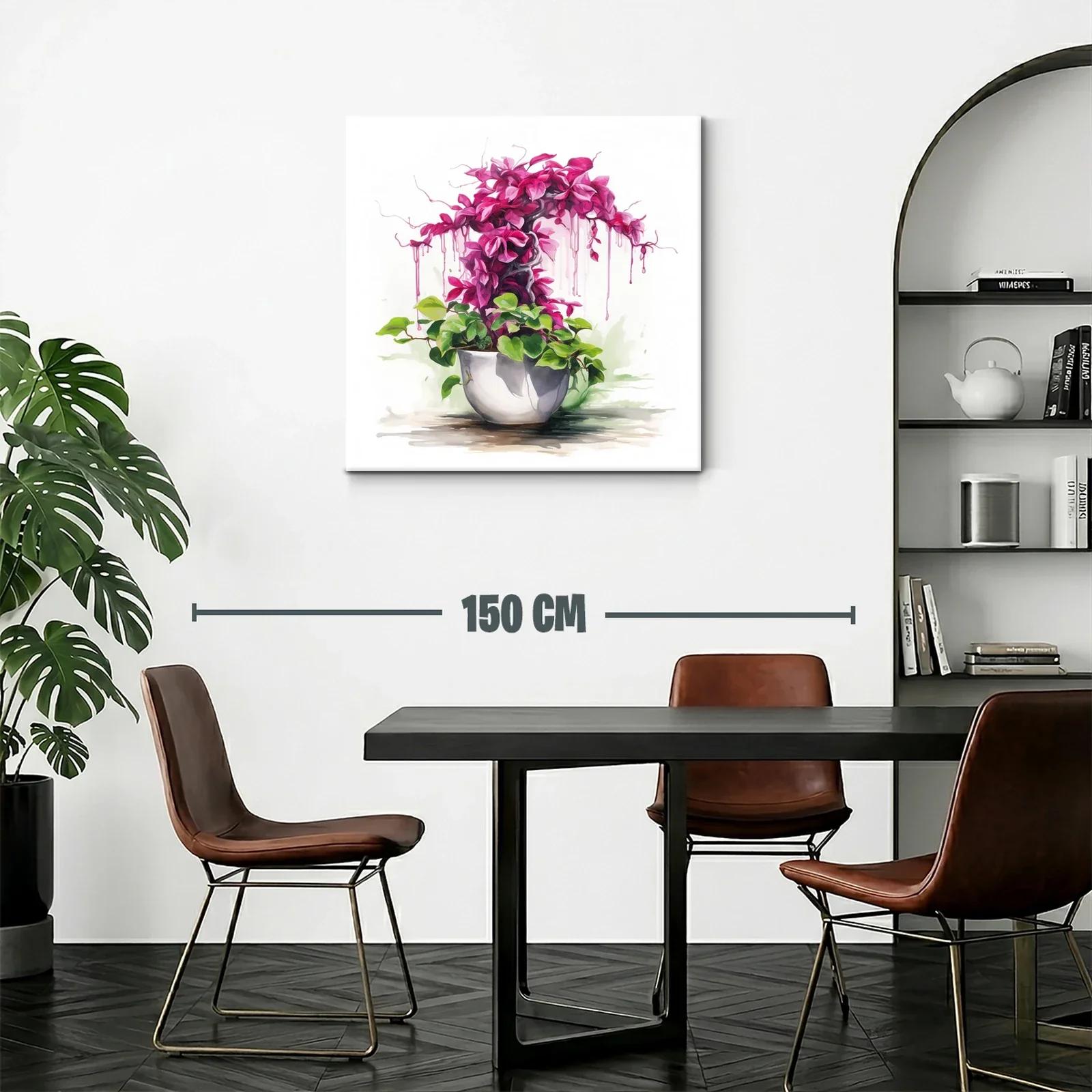Cuadro con planta ornamental en tonos verdes y fucsias vibrantes — miniatura 2