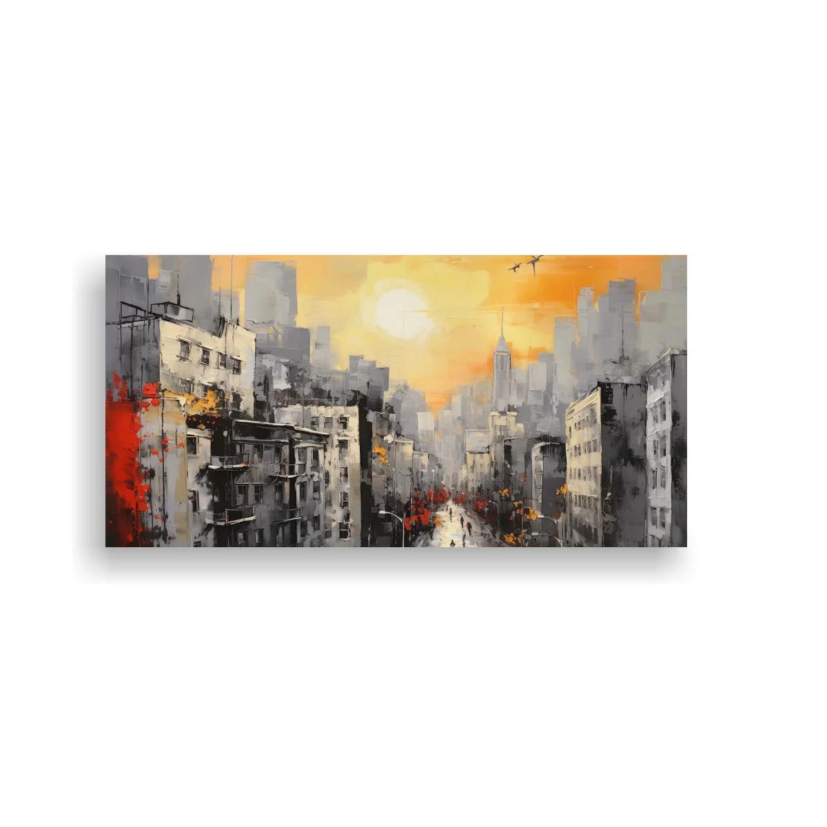 Cuadro paisaje urbano con sol intenso