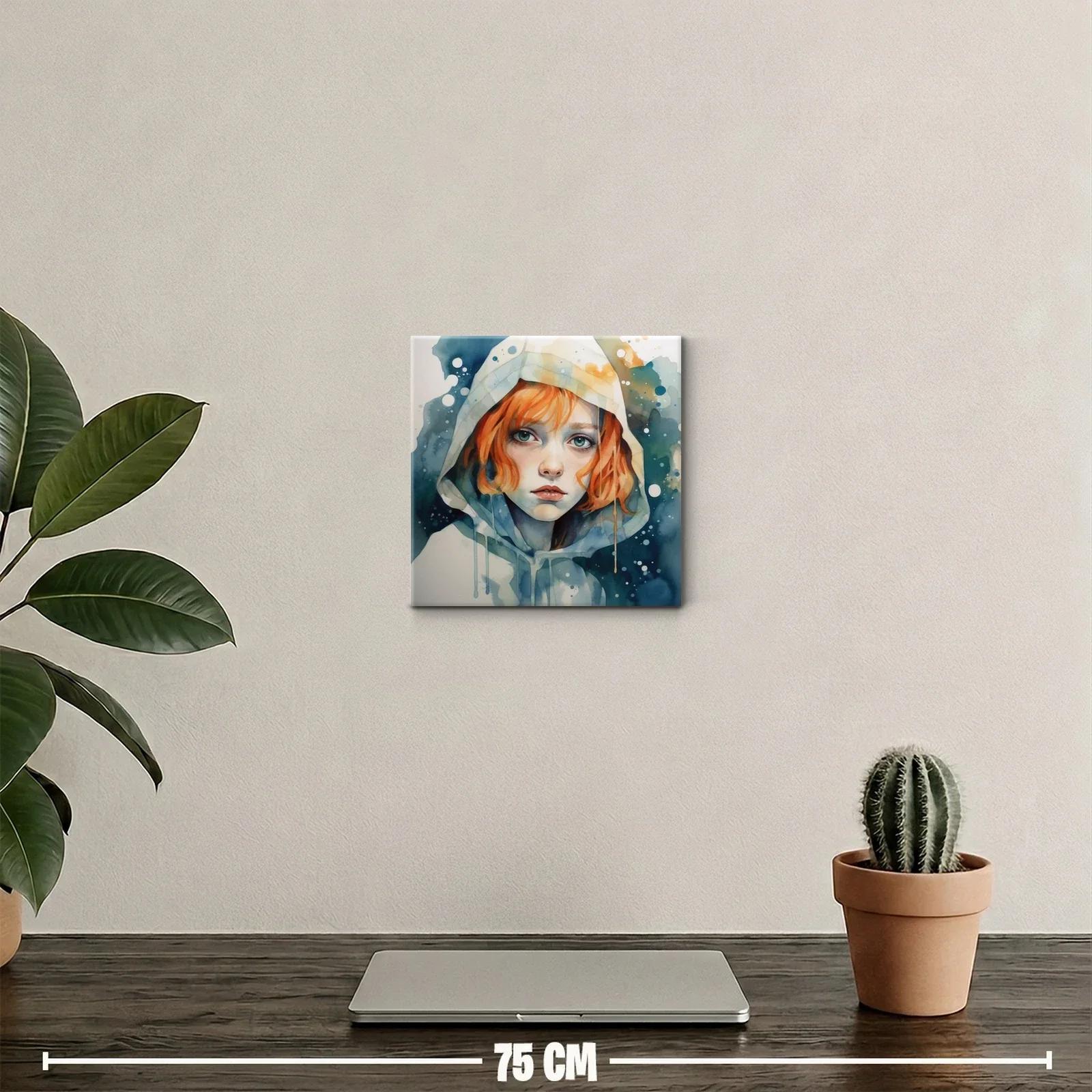 Retrato expresivo con capucha y cabello rojo vibrante — miniatura 2