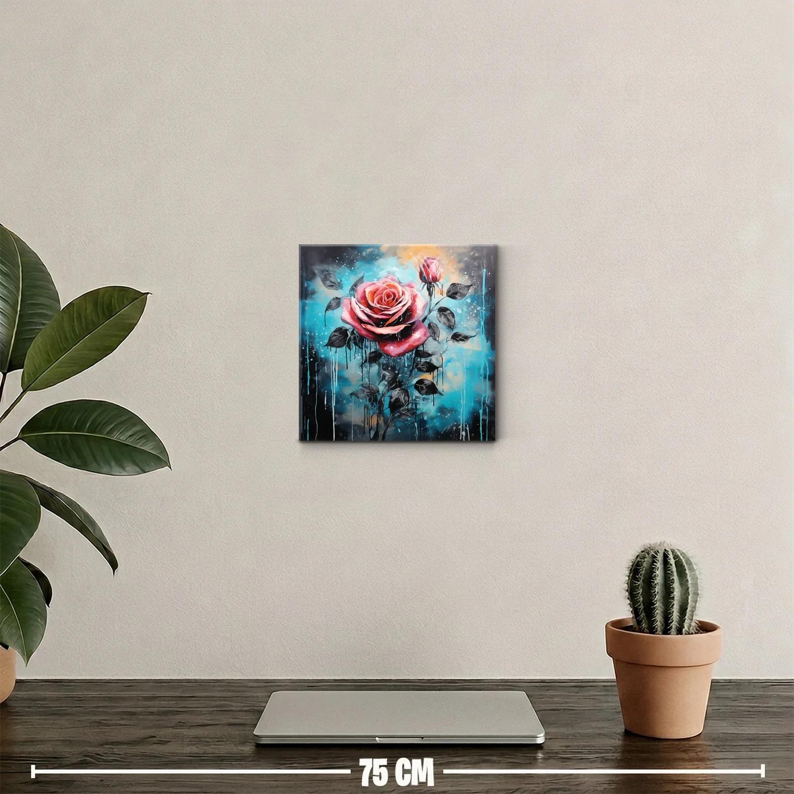 Rosa vibrante con fondo azul y detalles en negro — miniatura 2