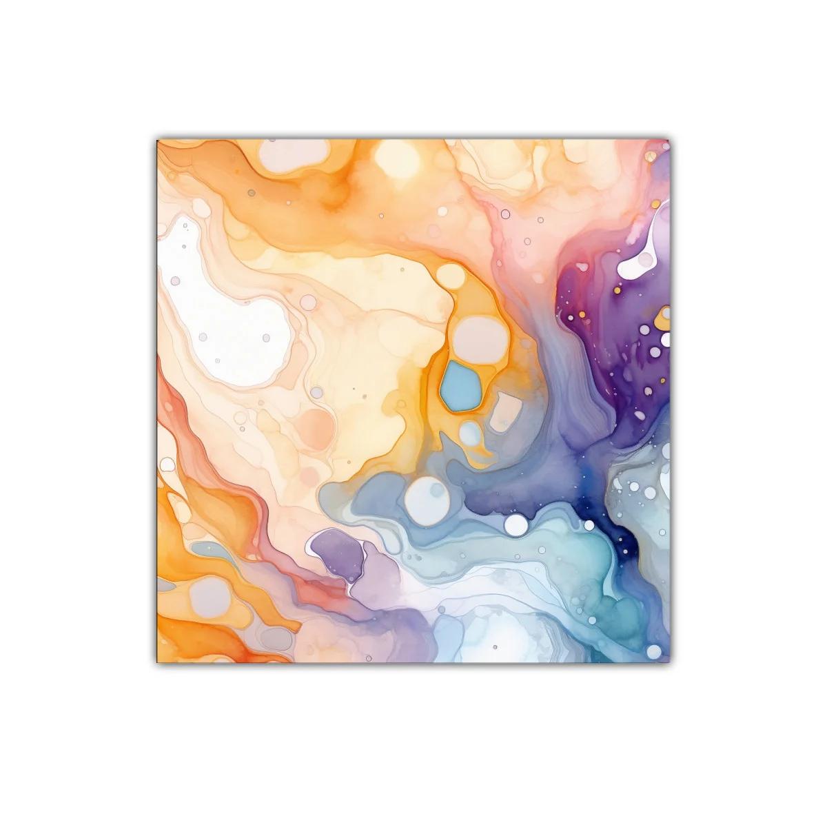 Cuadro decorativo abstracto con tonos cálidos y fríos fluidos