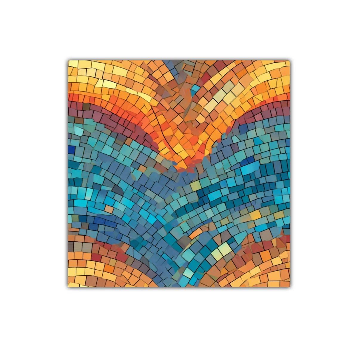 Cuadro mosaico con tonos cálidos y azules vibrantes
