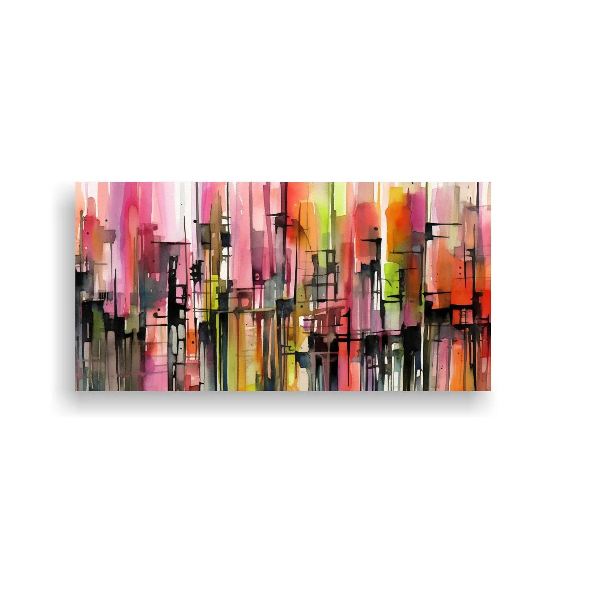 Cuadro skyline abstracto con barras verticales y líneas negras