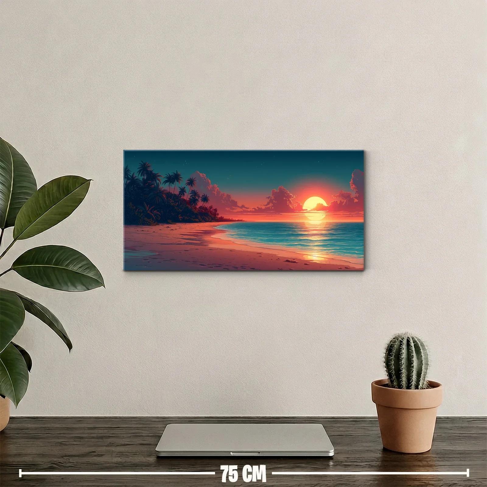 Cuadro playa al atardecer con reflejo dorado — miniatura 2