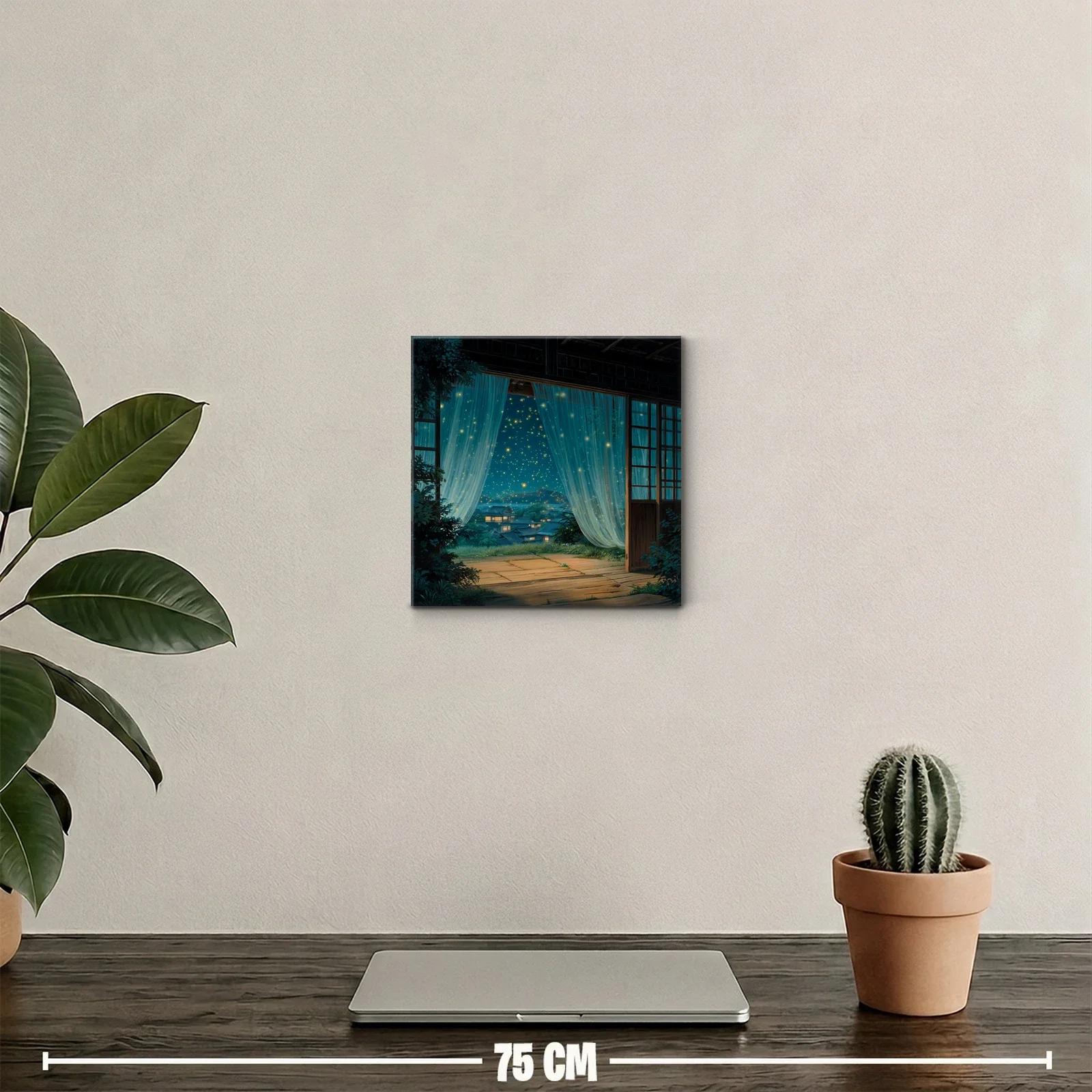 Paisaje nocturno con luces brillantes y cortinas transparentes — miniatura 2