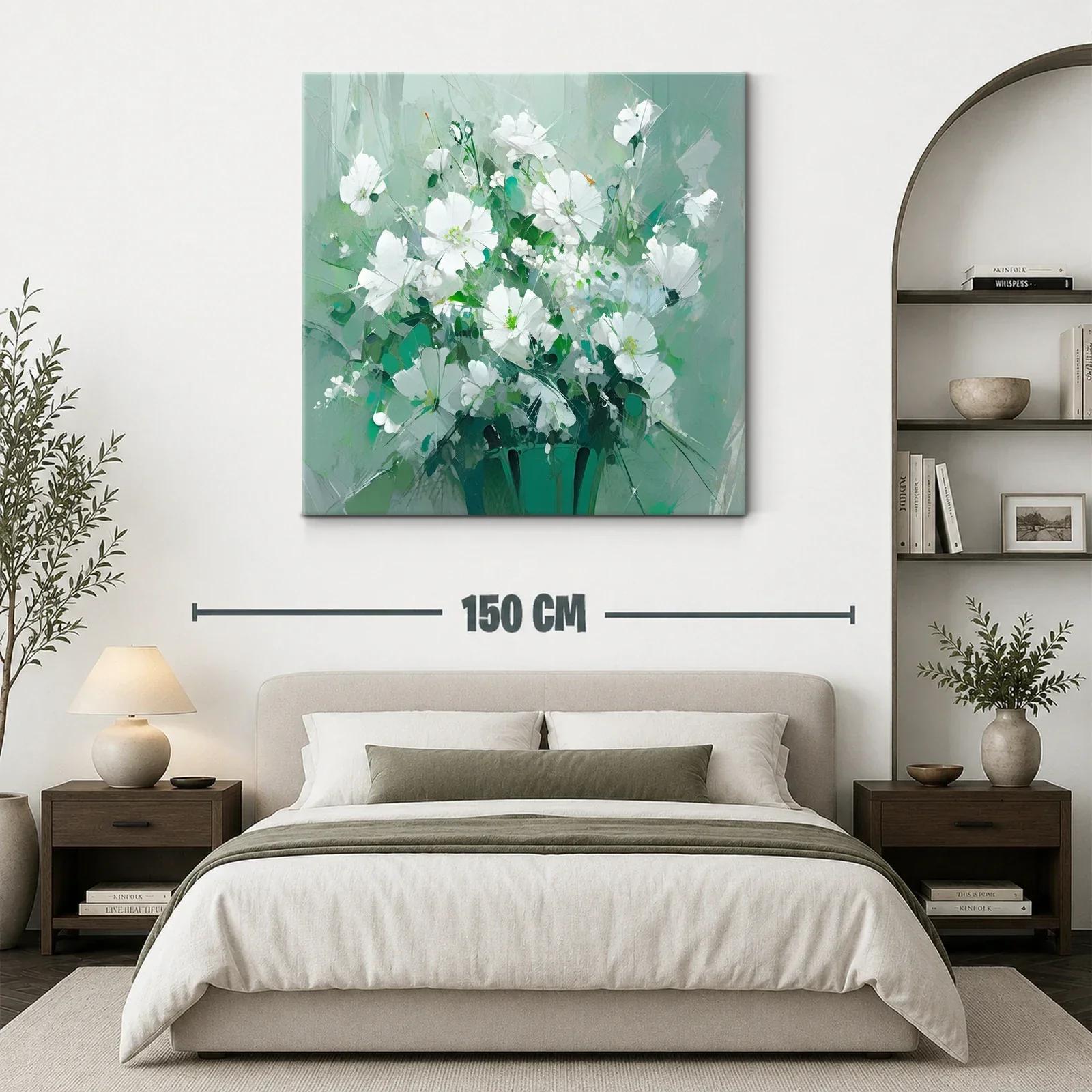 Ramo de flores blancas con fondo verde suave — miniatura 3