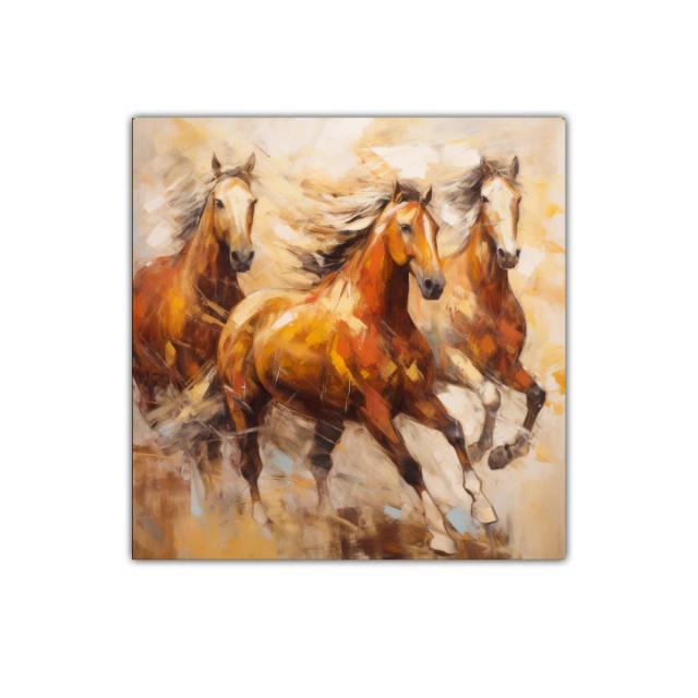 Cuadro con Caballos en Movimiento y Tonos Cálidos