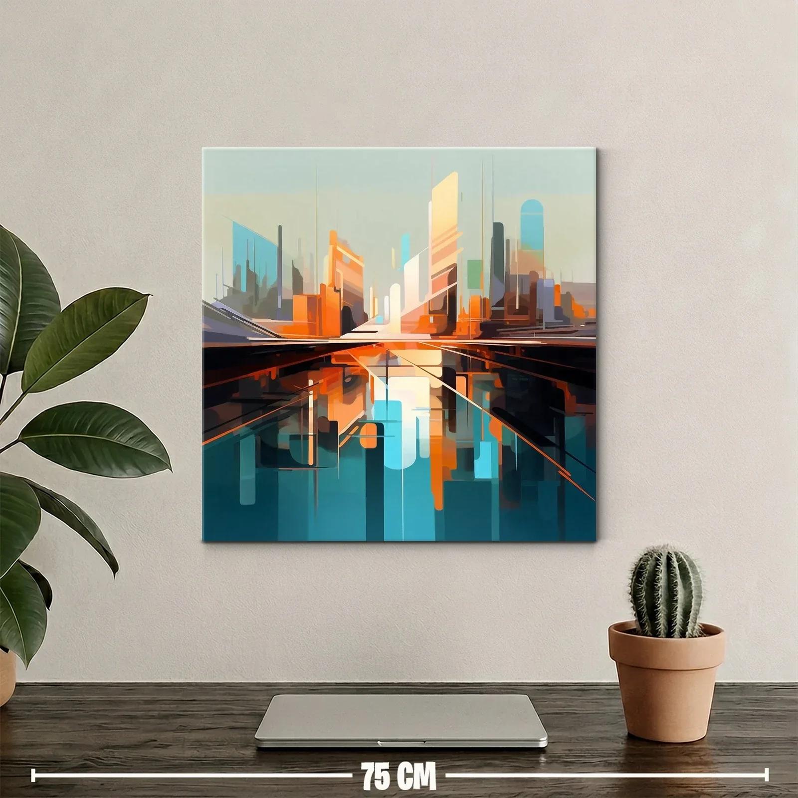 Cuadro abstracto con paisaje urbano futurista vibrante — miniatura 2