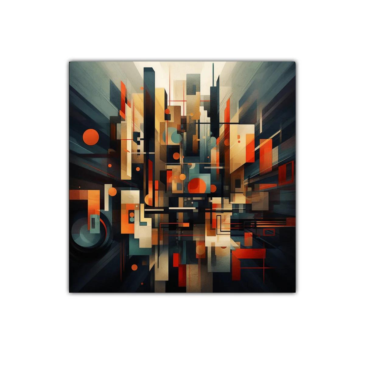Composición abstracta urbana con formas geométricas y colores cálidos — imagen principal