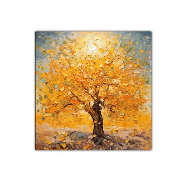 Árbol dorado con follaje vibrante y cielo azul