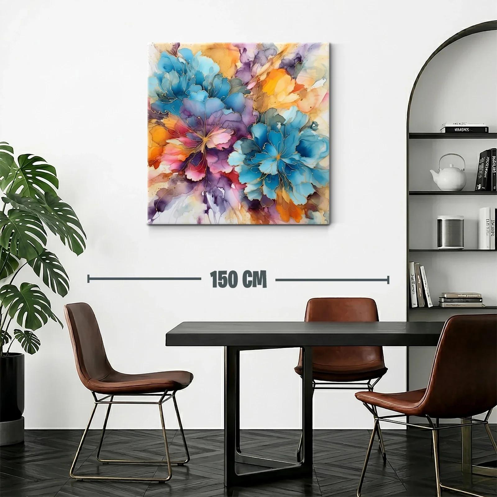 Cuadro floral abstracto en vibrantes tonos azul y naranja — miniatura 2