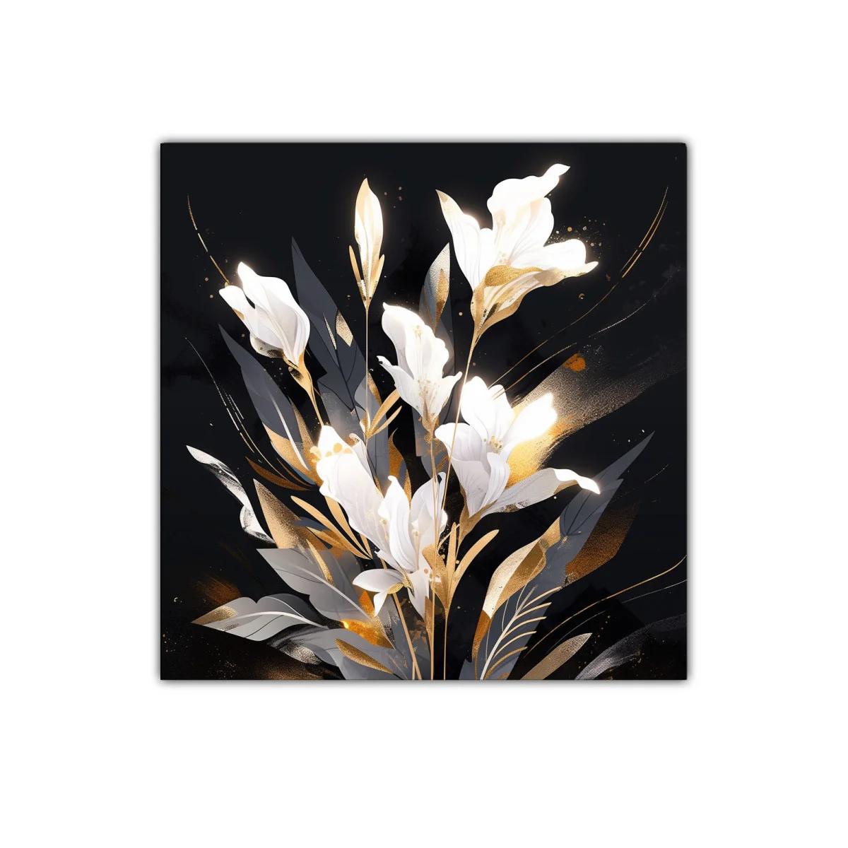 Cuadro elegante con flores blancas y detalles dorados — imagen principal