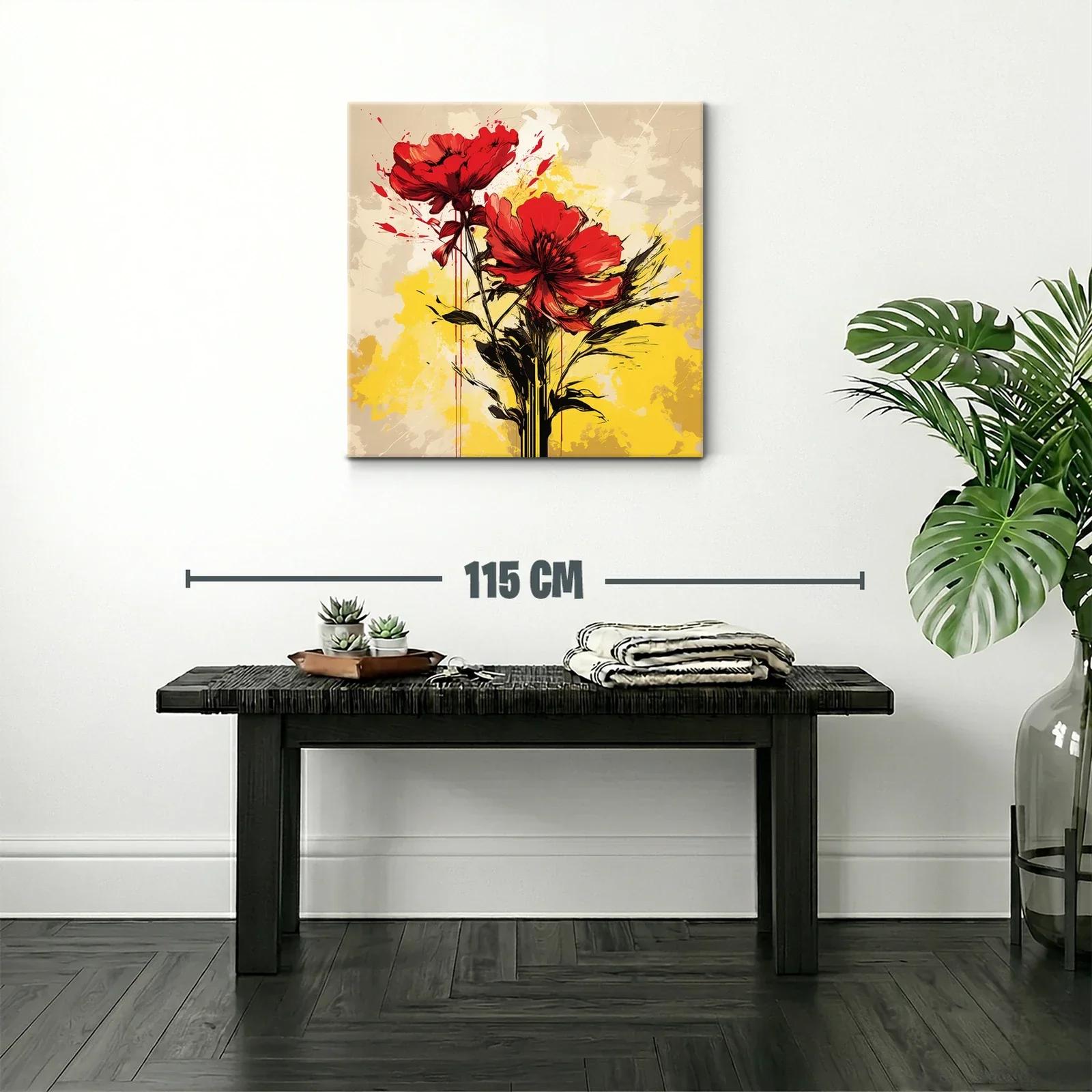 Flor roja vibrante con fondo amarillo y beige — miniatura 2