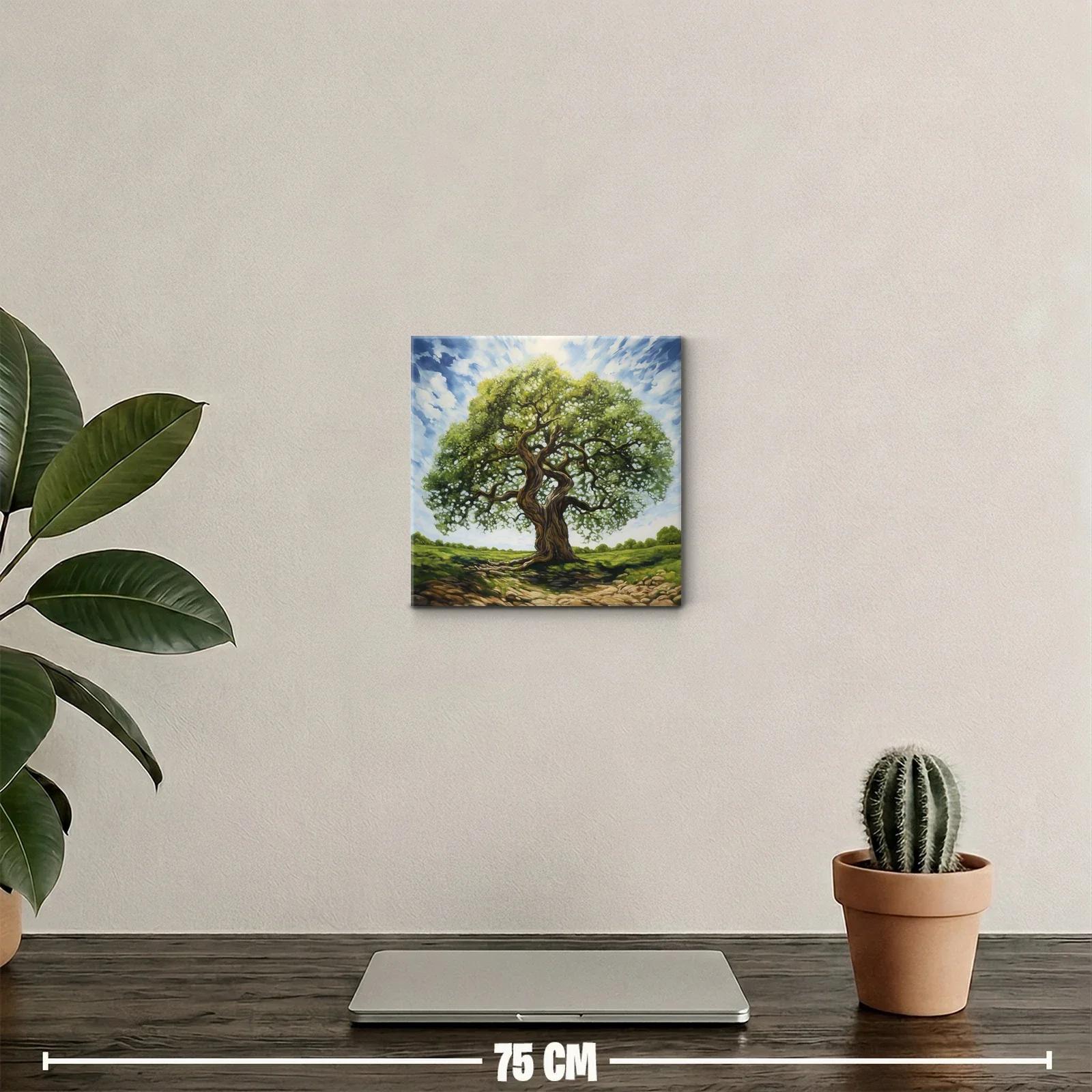 Árbol majestuoso con cielo nublado en paisaje abierto — miniatura 2