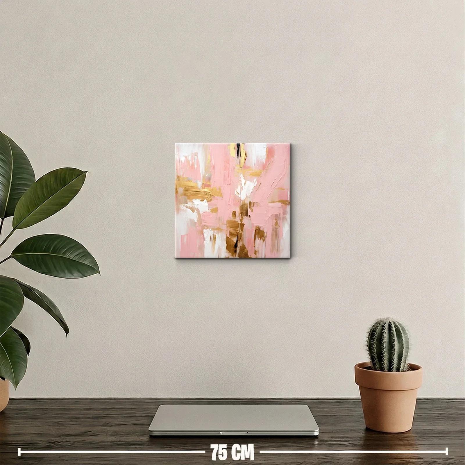 Cuadro decorativo con textura en tonos rosa y dorado — miniatura 2