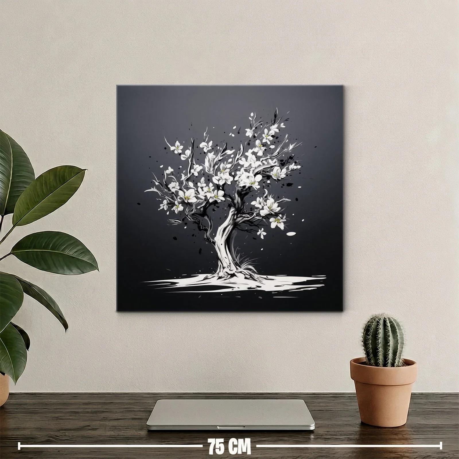 Árbol floreciente en tonos gris y blanco elegante — miniatura 2