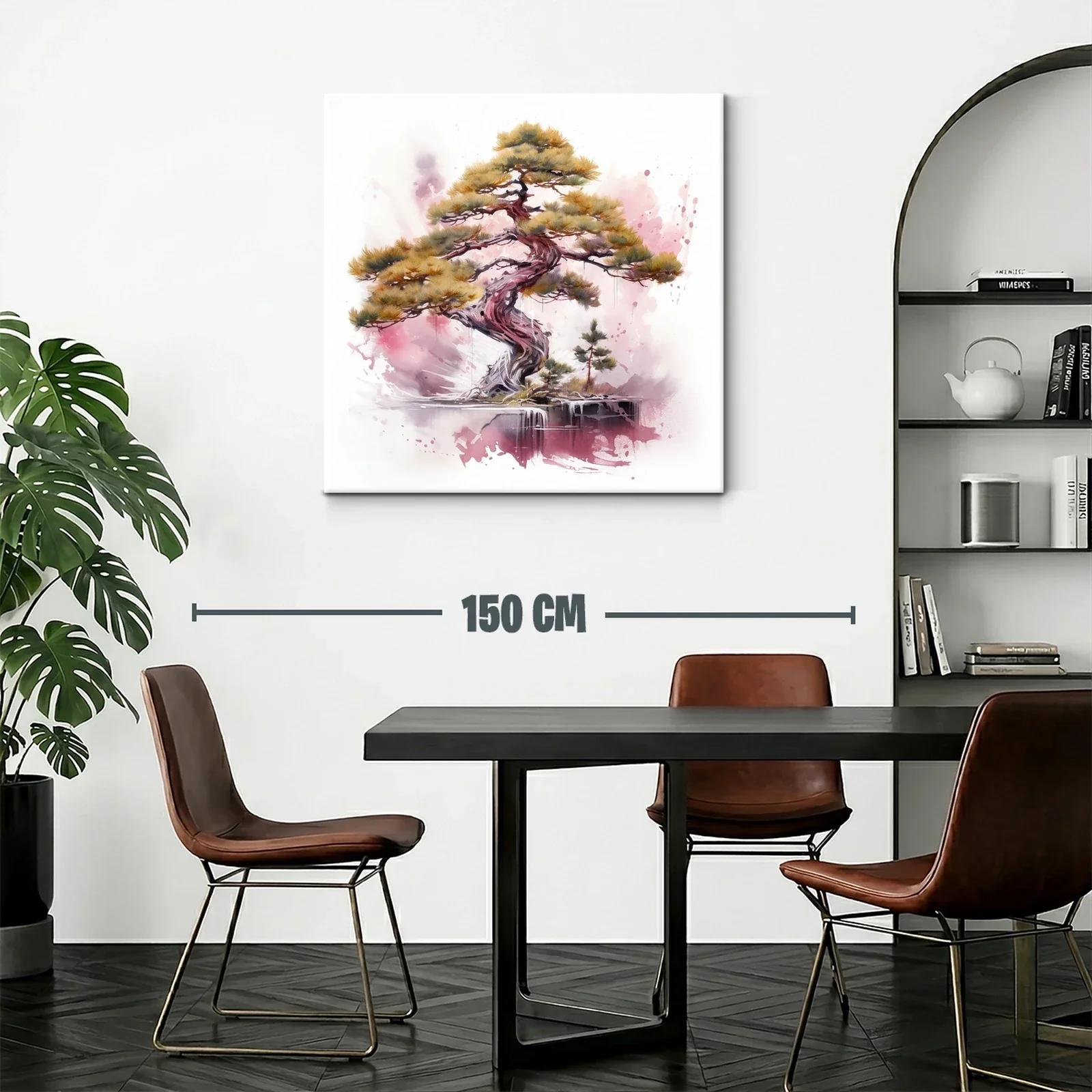 Árbol bonsái con tonalidades cálidas y fondo acuarelado rosa — miniatura 2